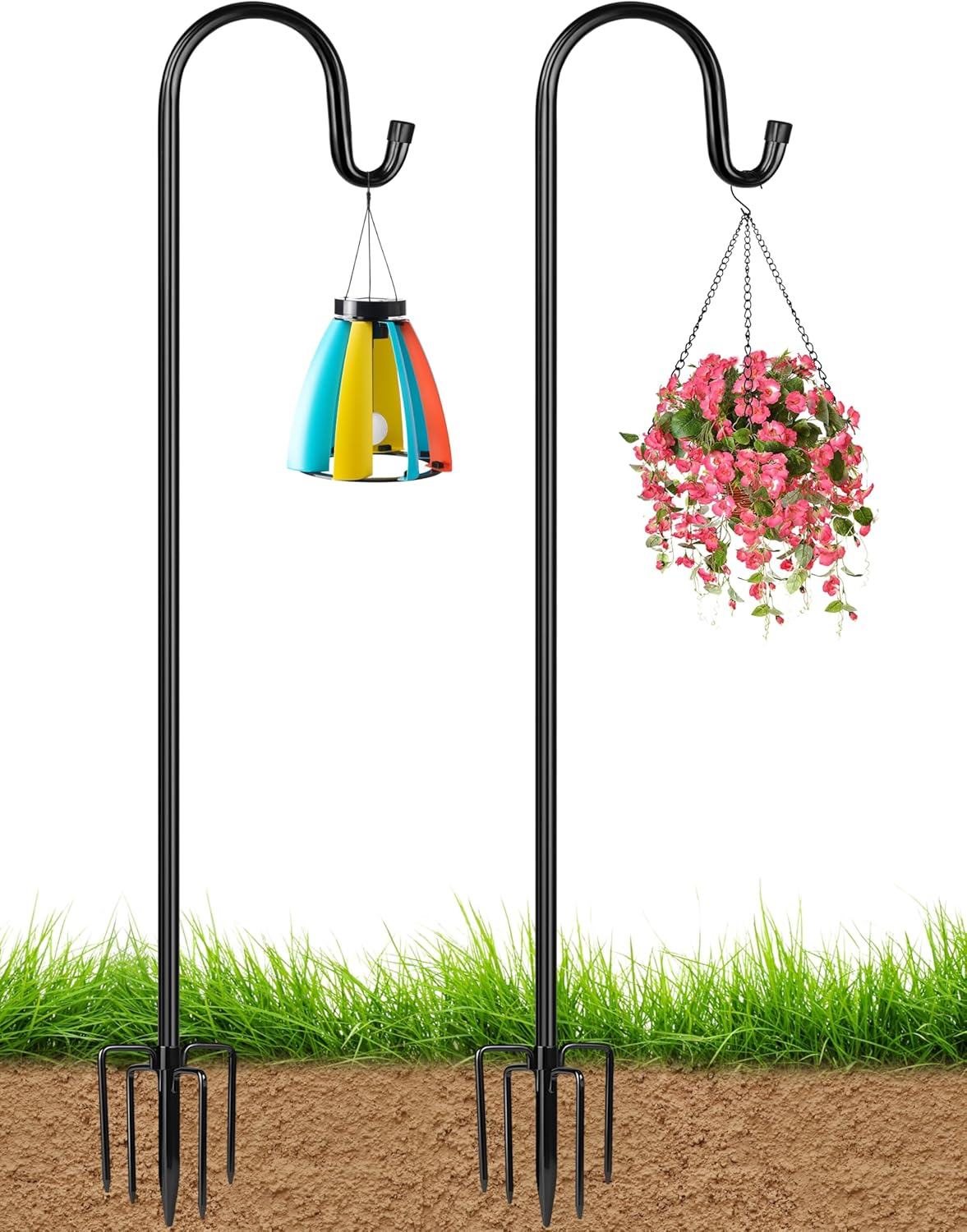 XDW-GIFTS Bird Feeder Pole for Outdoor, 2-Pack 92 Inch Shepherds Hooks Heavy Duty Garden Pole for Hanging Plant Basket, Solar Light Lanterns, Garden Plant Hanger Stands with 5 Base Prongs image number 5
