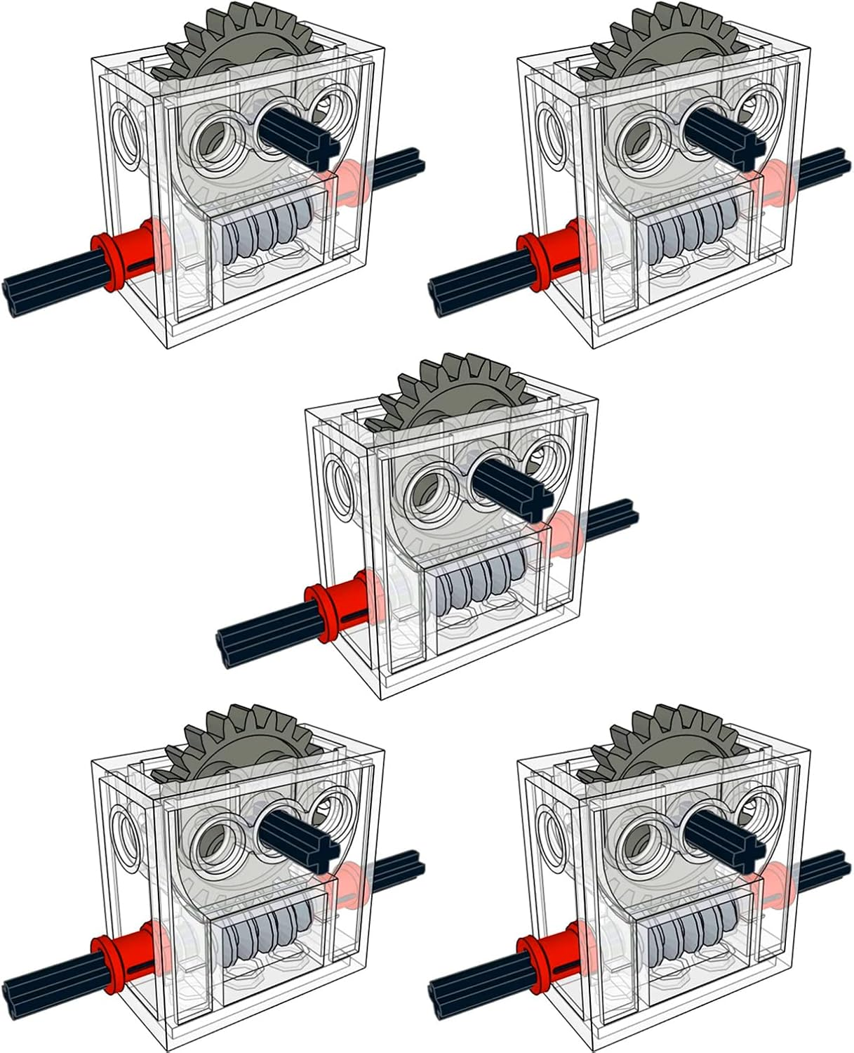 5 Sets of Technical Parts Complete Gearbox Assembly Trans-Clear Wormbox Gear Motor Reducer Block Mindstorms Robotics Ev3 NXT MOC Transparent Robotics Power Function Compatible with Part 6588