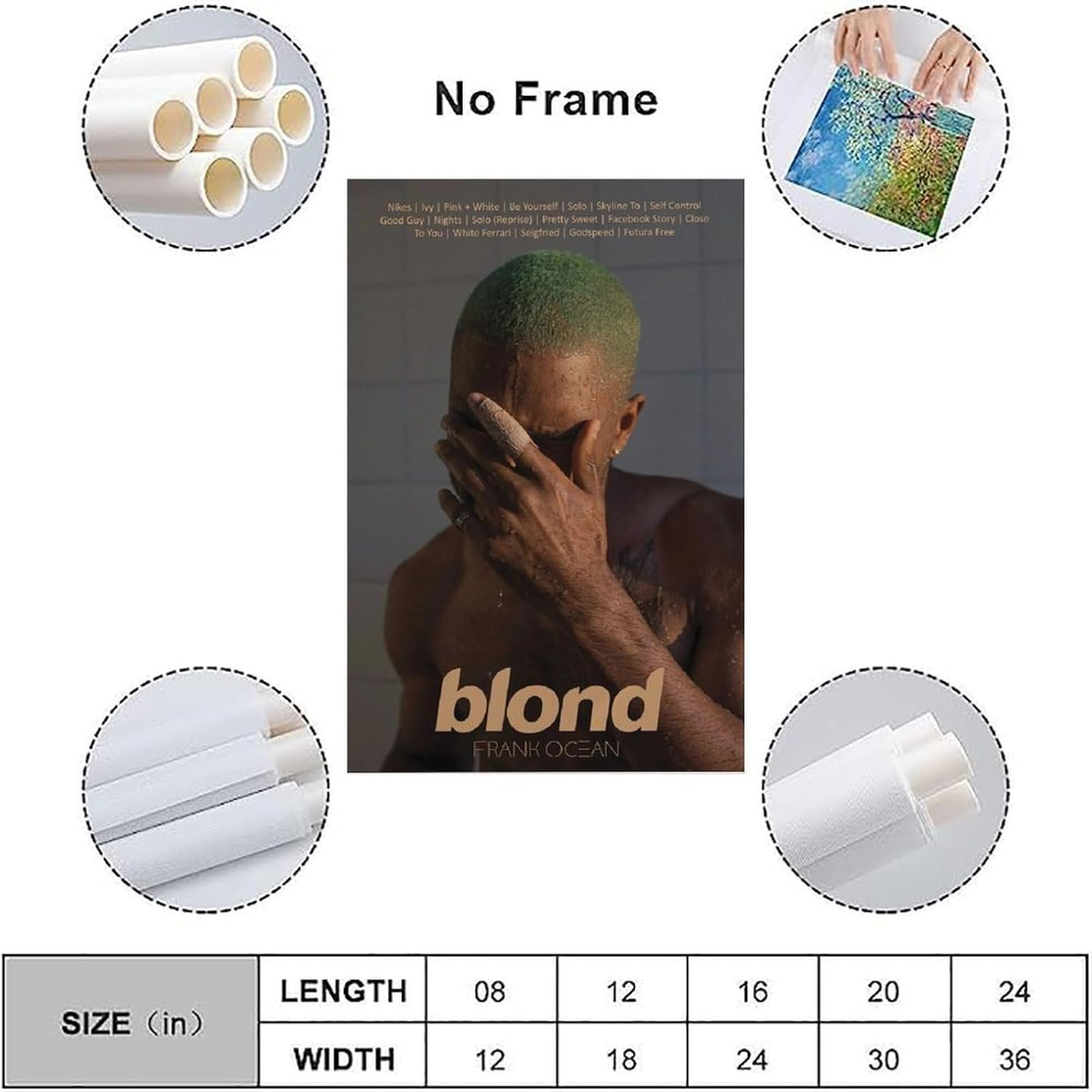 Frank Poster Ocean Music Album Blond Poster Canvas Painting Wall Art Picture Home Decor Print for Bedroom Living Room Dorm Study Bar Office 12X18Inch(30X45Cm) image number 5