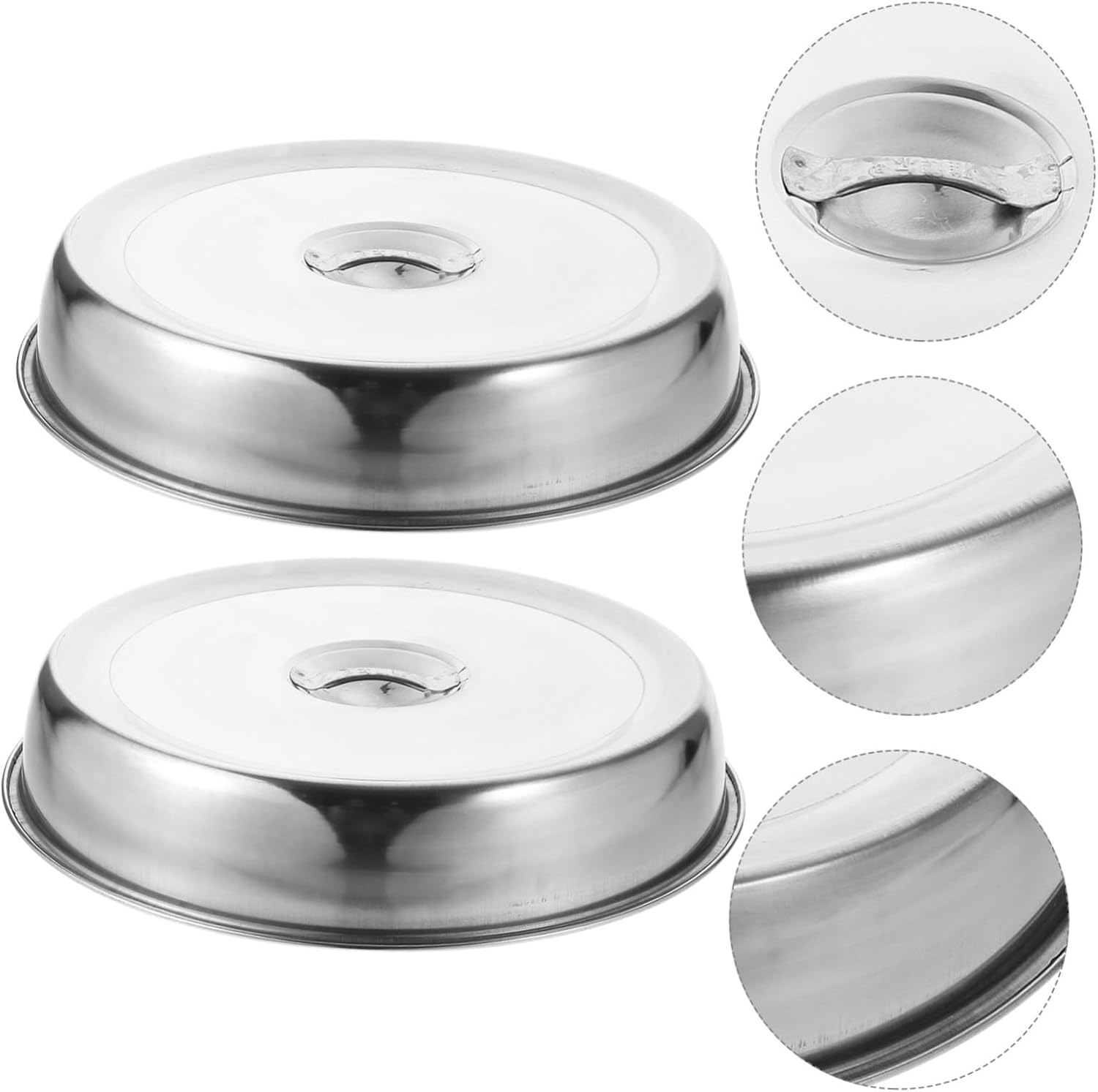 Healeved 2Pcs Stainless Steel Steak Cover, 24Cm round Griddle Dome, Dust-Proof Food Protective Cover for Indoor and Outdoor Bbq, Kitchen Use, Silver image number 6