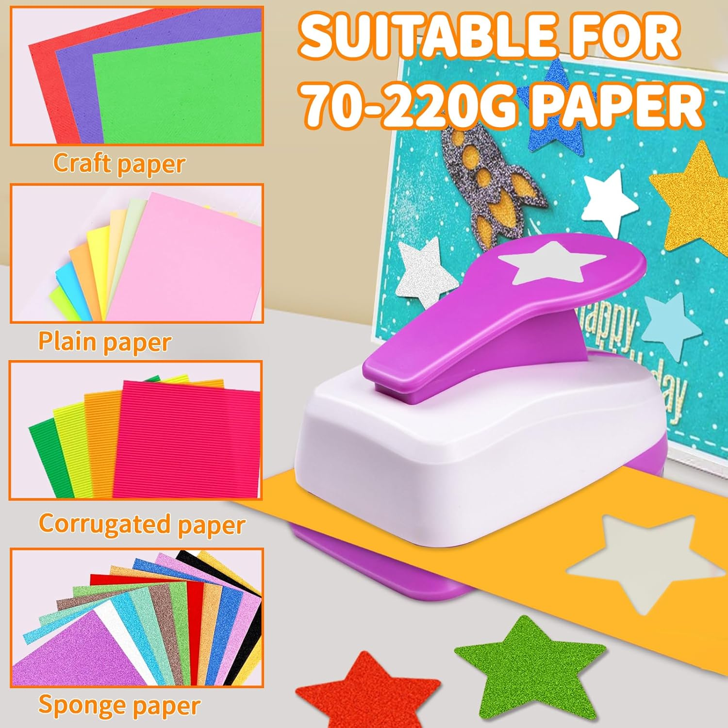 Star Punches for Paper Crafts, Star Hole Punch, Stars Paper Punch, 1.9 Inch Stars Shaped Hole Punches, Craft Cutter Tool for DIY Handmade Crafting Scrapbook Tools Cards Arts Fun Projects