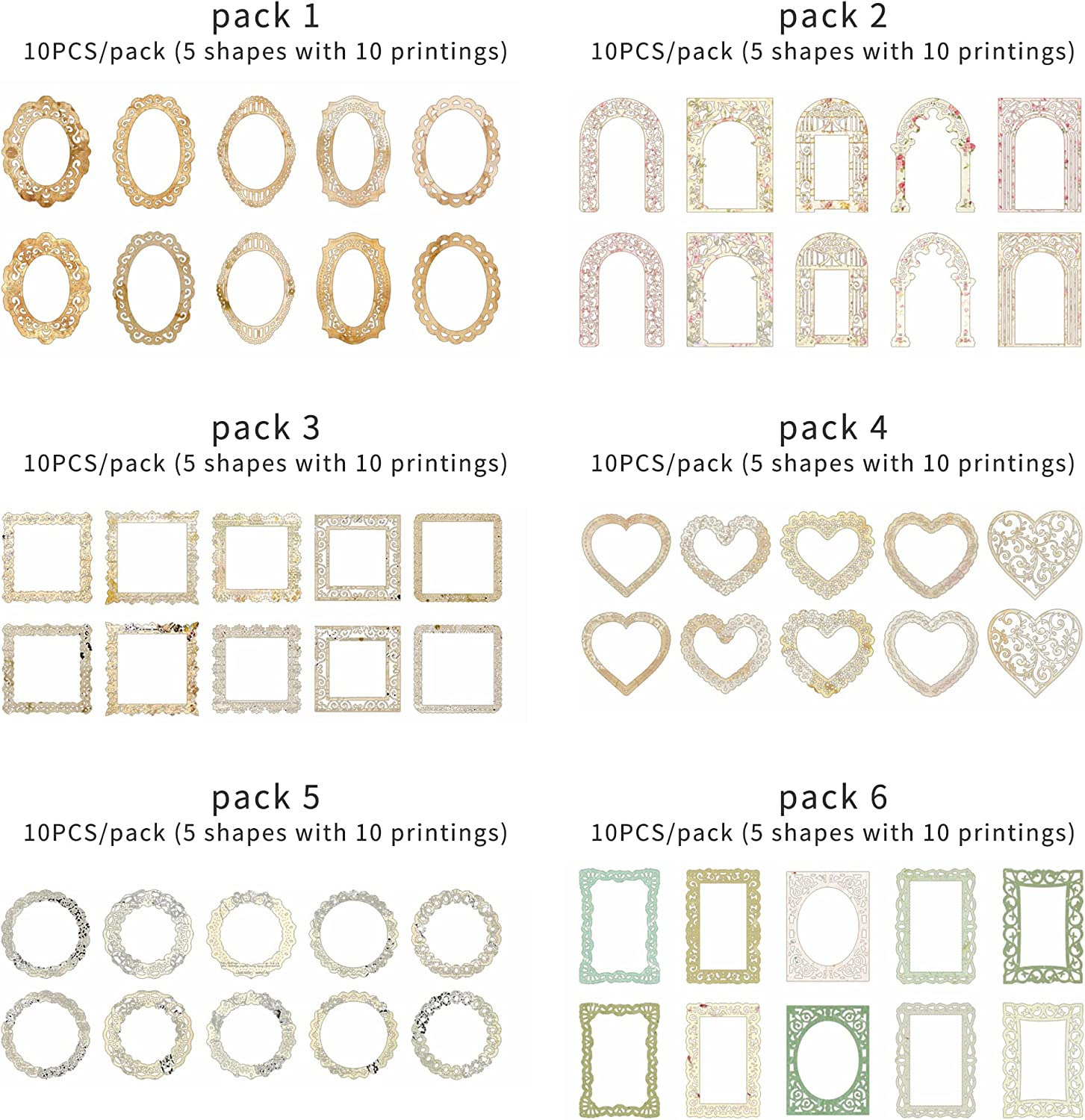 6 Packs Paper Lace Cutouts Vintage Lace Paper Frame Decorative Paper Die-Cut Paper Border with Pattern Printed Paper Lace Doily for Scrapbooking Journaling Card Making Crafts (Dream)