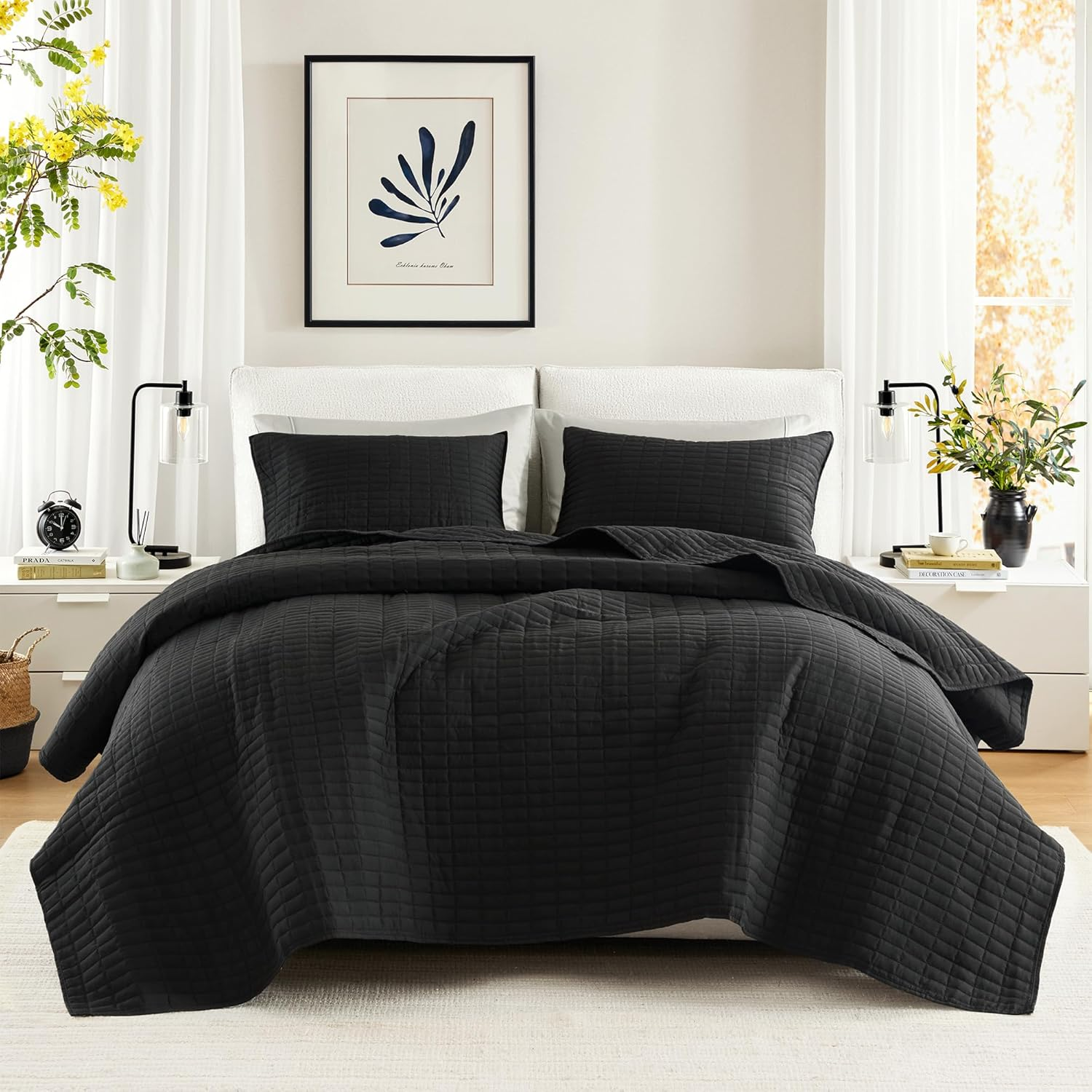 Comfort Spaces Kienna Quilt Set-Luxury Double Sided Stitching Design Summer Blanket, Lightweight, Soft, All Season Bedding Layer, Matching Sham, Charcoal Grey, Coverlet King (104"X90") 3 Piece