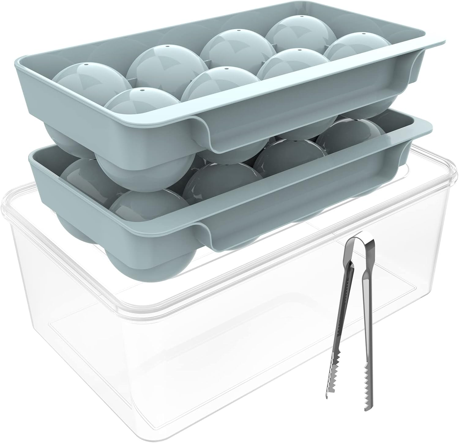 Unigul Ice Cube Trays for Freezer, 2.5'' Ice Ball Maker Mold, 2Pack round Ice Cube Mold, Whiskey Ice Mold with Lid, Bin&Clip, Large Ice Cube Tray Making 16PCS for Chilling Cocktails &Bourbon&Whiskey image number 2