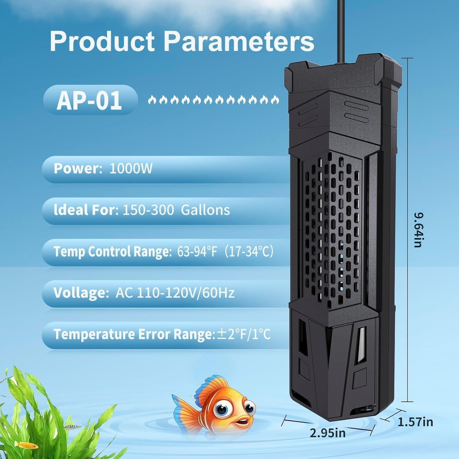 Upgrade Hitauing Aquarium Heater, 1000W Fish Tank Heater with Intelligent IC Chip Controller-Fast Heating, Precise Temperature Control for Saltwater and Freshwater image number 4