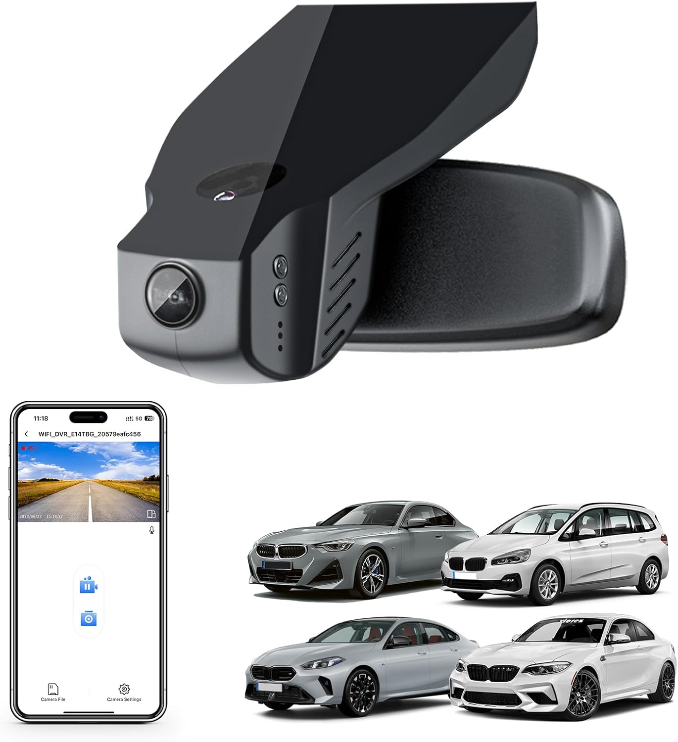 4K Dash Cam Custom for BMW 2 Series Coup&eacute; Convertible F22 F23 G42 Active Tourer Gran Tourer F45 F46 U06 Gran Coup&eacute; F44 M2 F87(Model B), OEM Style, 2160P UHD Video, Wifi & APP, GPS, 64GB Card