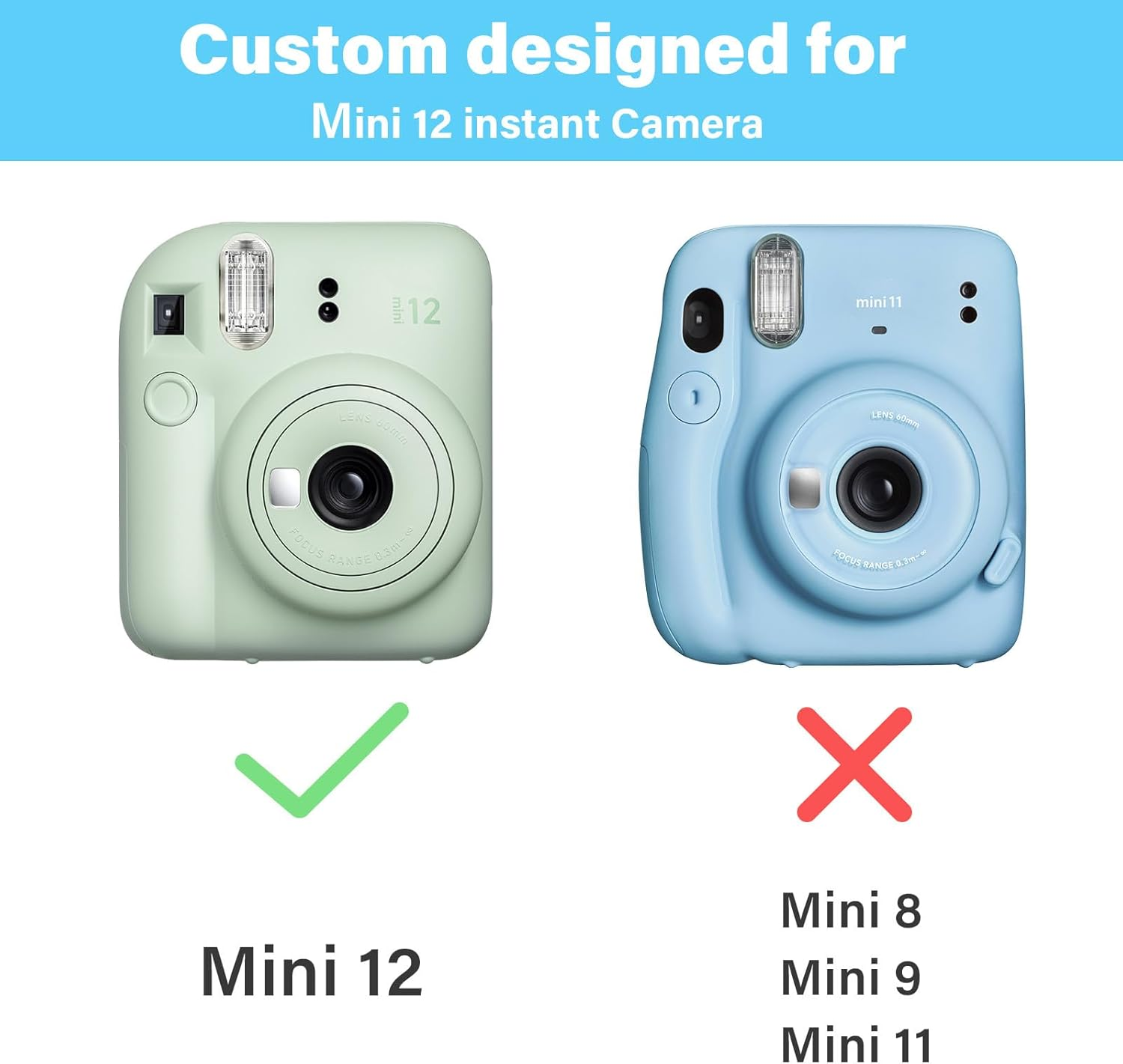 Rieibi Clear Case Compatible with Fuji Instax Mini 12, Hard Carrying Case Bag for Fujifilm Instax Mini 12 Instant Camera, PC Cover with Photo Storage Pocket & Shoulder Strap