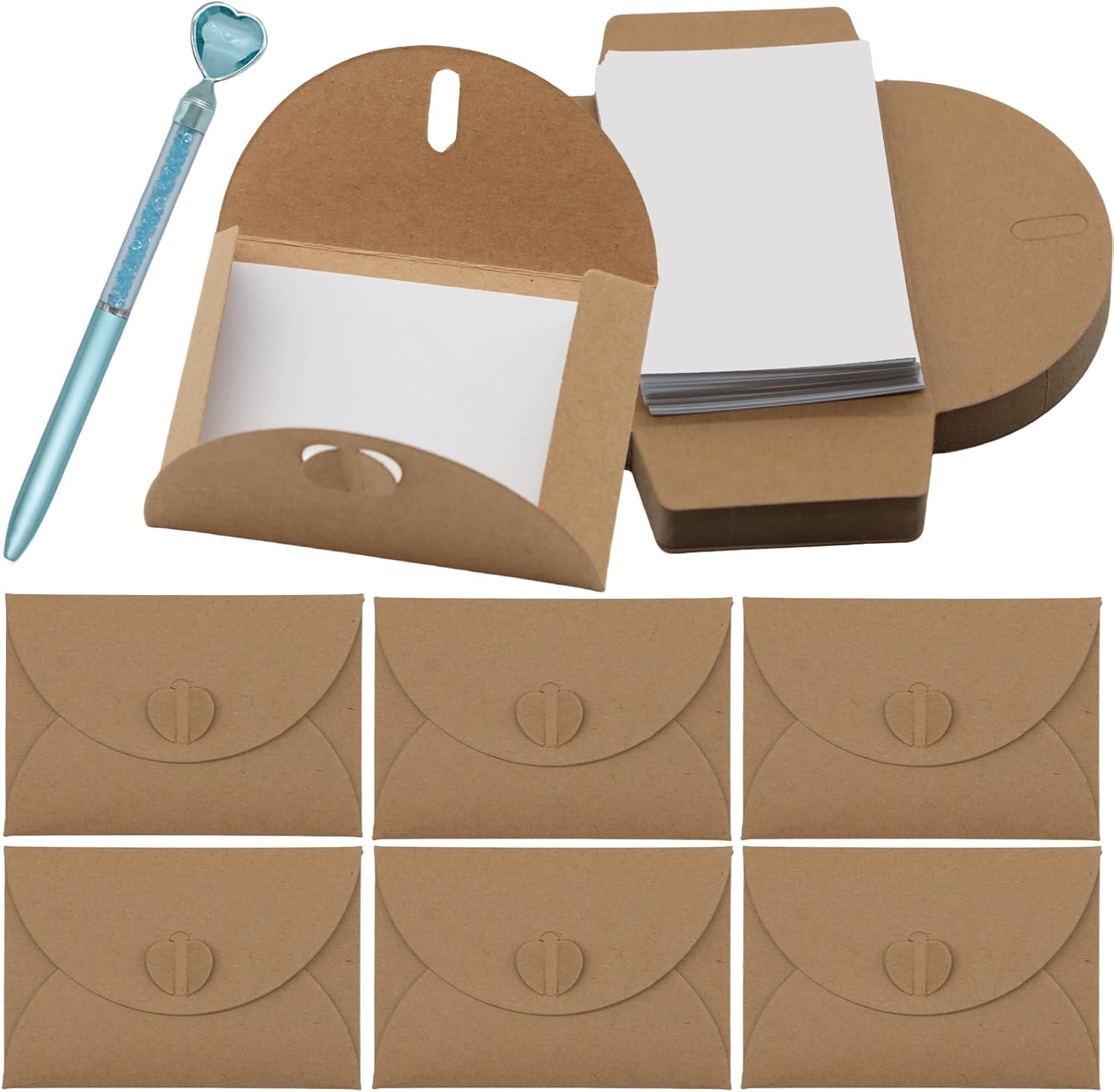 50Pcs Mini Envelopes with 50Pcs Cards, Heart Closure Envelopes Wedding Invitation DIY Graffiti Blank Kraft Greeting Cards with for Wedding Invitations Christmas Valentine'S Day (4.1 X 2.7 Inch)