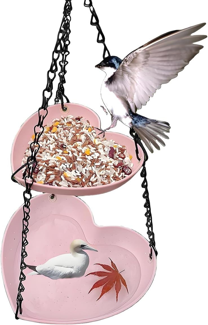 Outdoor Hanging Double-Layer Bird Feeder, Outdoor Hanging Bird Bathtub, Double-Layer Heart-Shaped Bird Feeder. image number 2