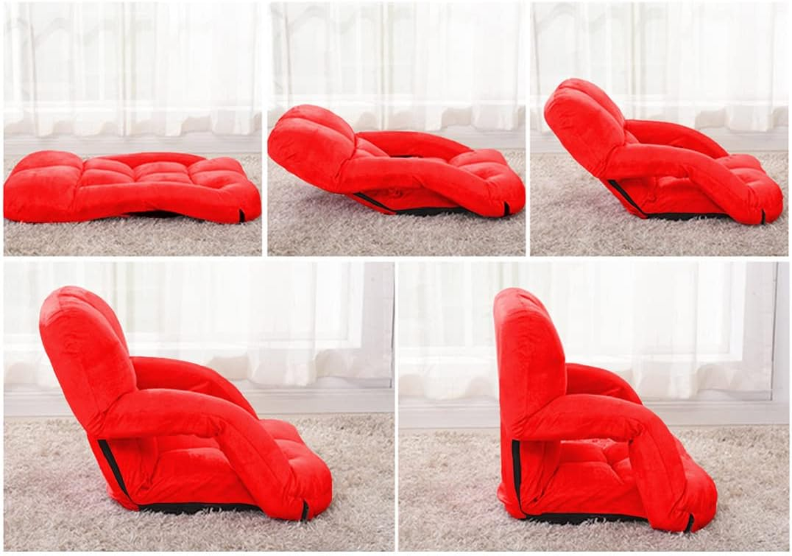 SOGA Foldable Lounge Cushion Adjustable Floor Lazy Recliner Chair with Armrest Red image number 2