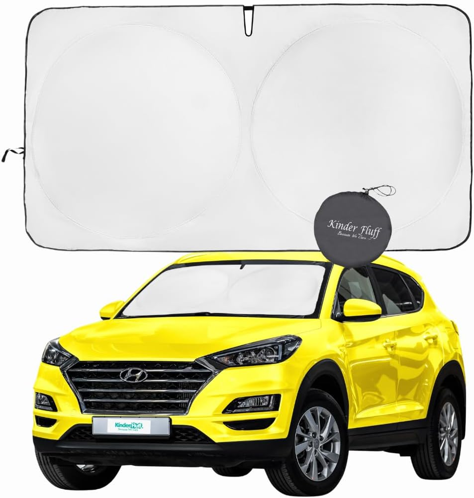 Kinder Fluff Windshield Sun Shade | Oxford Cloth Car Foldable Windshield Sun Cover & 99% UV Rays Block | Car Window Interior Accessories Thicker Sunshades for Windscreen Sun Heat - L+ (164X92Cm) image number 3