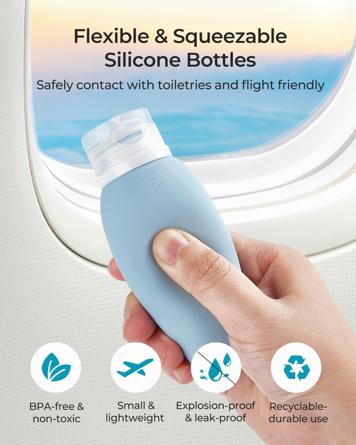 4 Pack 90Ml Silicone Travel Bottles Set for Toiletries, TSA Approved Travel Toiletries Bottles Travel Size Containers Leak-Proof Travel Size Bottles for Shampoo Body Lotion, Travel Essentials image number 2