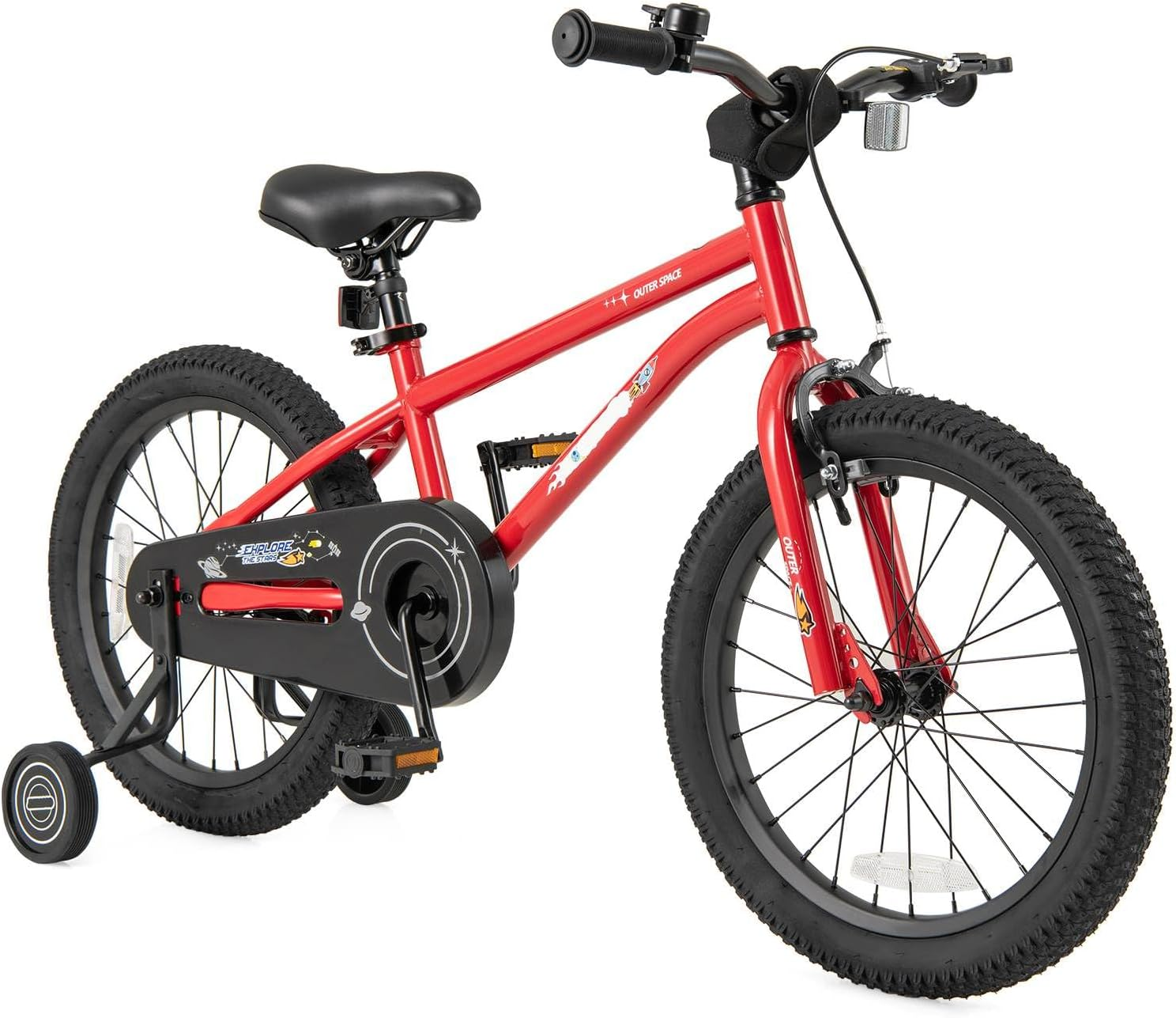 HONEY JOY 18" Kid&rsquo;S Bike for 4-8 Years Old, Sport Bicycle W/Adjustable Saddle & Anti-Slip Handlebar, Fully Enclosed Chain Guard, Handbrake & Coaster Brake, Removable Training Wheels image number 4