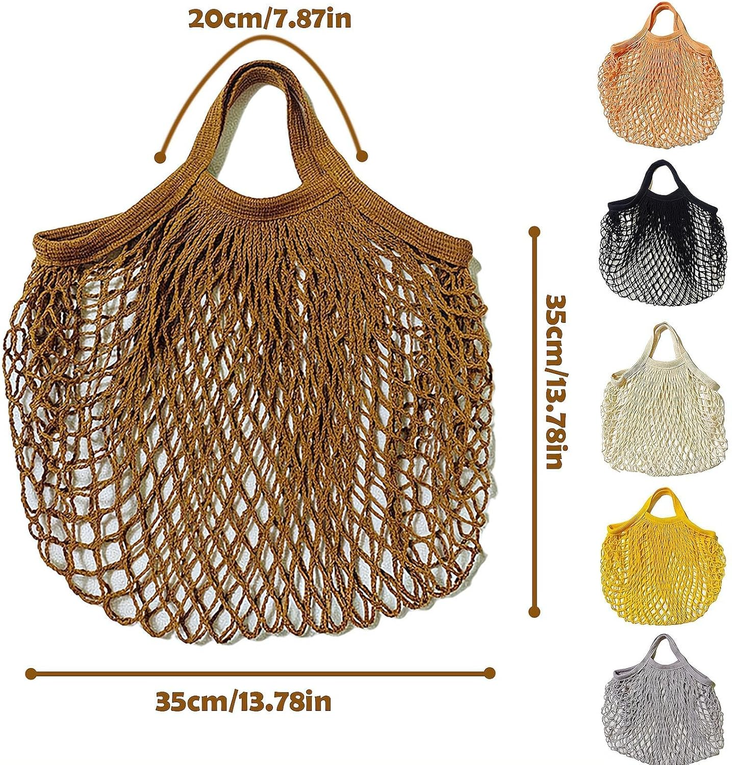 REGODI 6-Pack Short Handle Reusable Mesh Grocery Bags - Cotton String Shopping Tote for Produce, Beach Toys & Market Organizer (6 Colors) | Less Plastic Solution by Creatiee