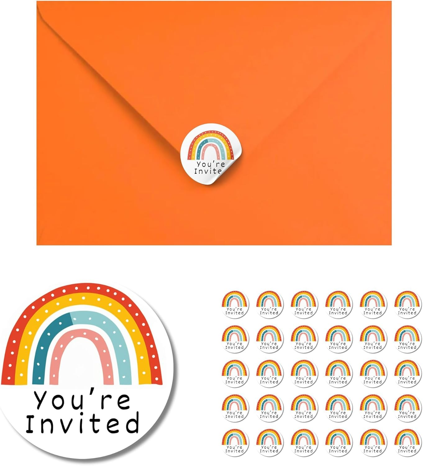24 Kids Birthday Invitations Fun Rainbow Party Invites for Girls Perfect for 4Th & 5Th Comes with Fun Stickers image number 2