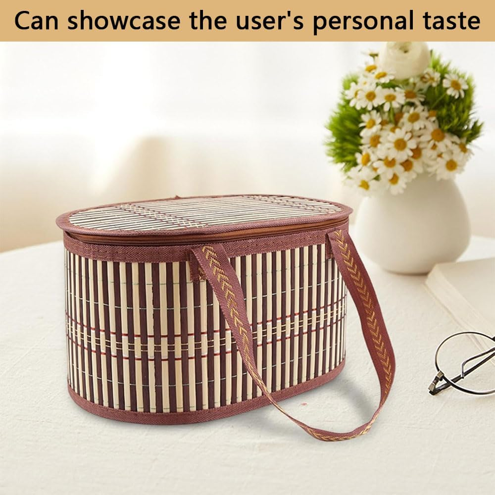 Wicker Picnic Basket with Removable Liner &ndash; Foldable Bamboo Woven Basket with Lid & Handles, Vintage Hamper for Picnic, Camping, Outdoor, Fruit, Bread, Gifts & Food Storage image number 1