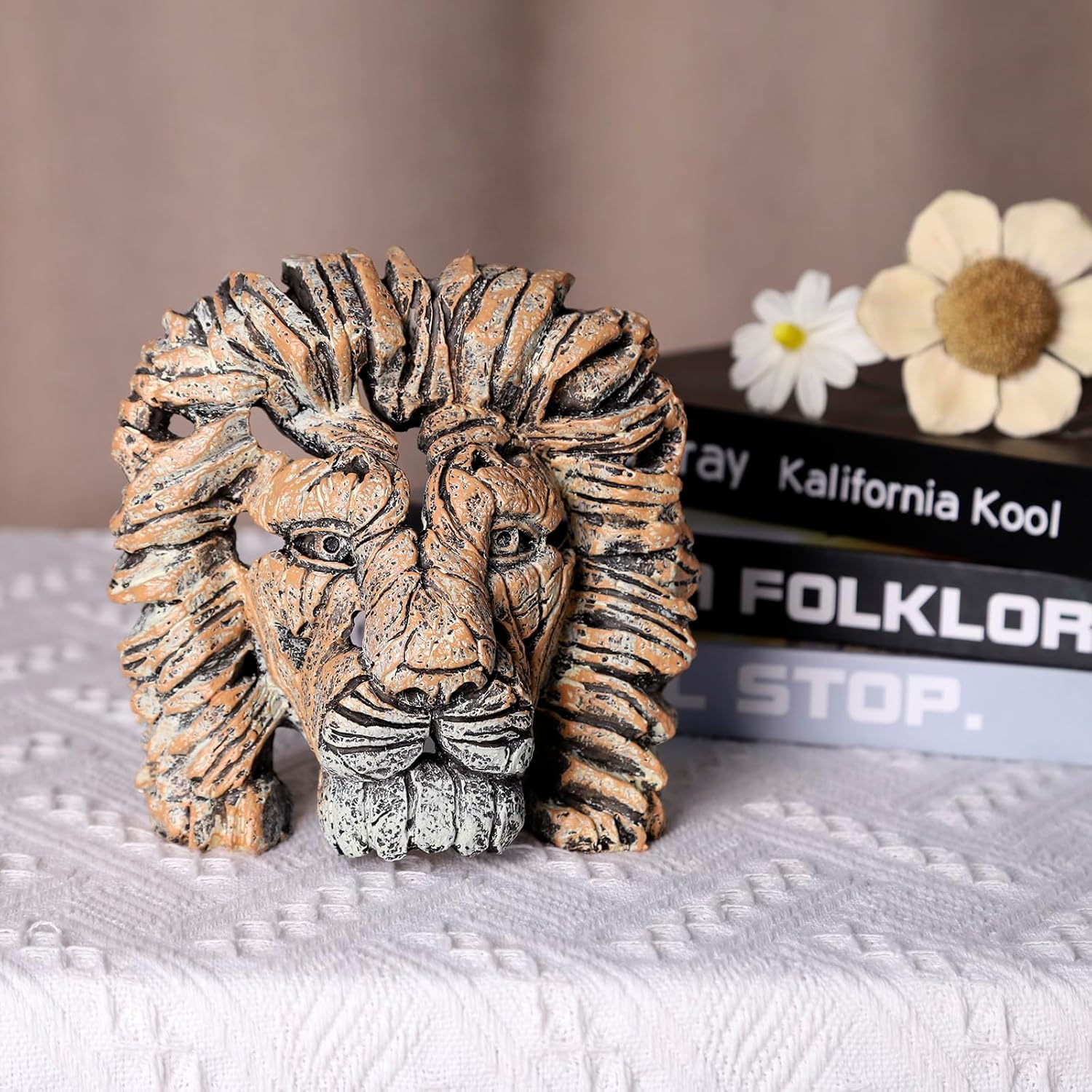Lion Head Statue Sculpture Bust Decor,The King of Beasts,Resin Decor Animal Centerpiece for Table Decor,Statue Decoration for Living Room/Bedroom/Home/Garden,Great Collectible(Lion) image number 2