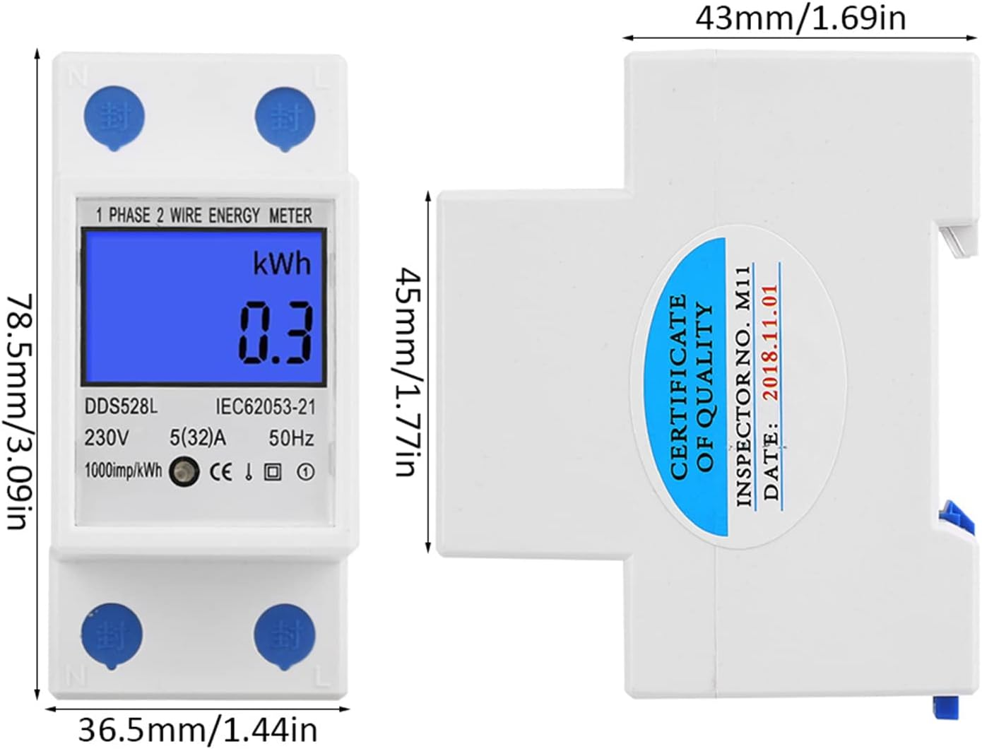 Single Phase DIN Rail Energy Meter, Voltage Current Power and Kwh Meter, LCD Display Electricity Anti-Stealing 5-32A image number 1