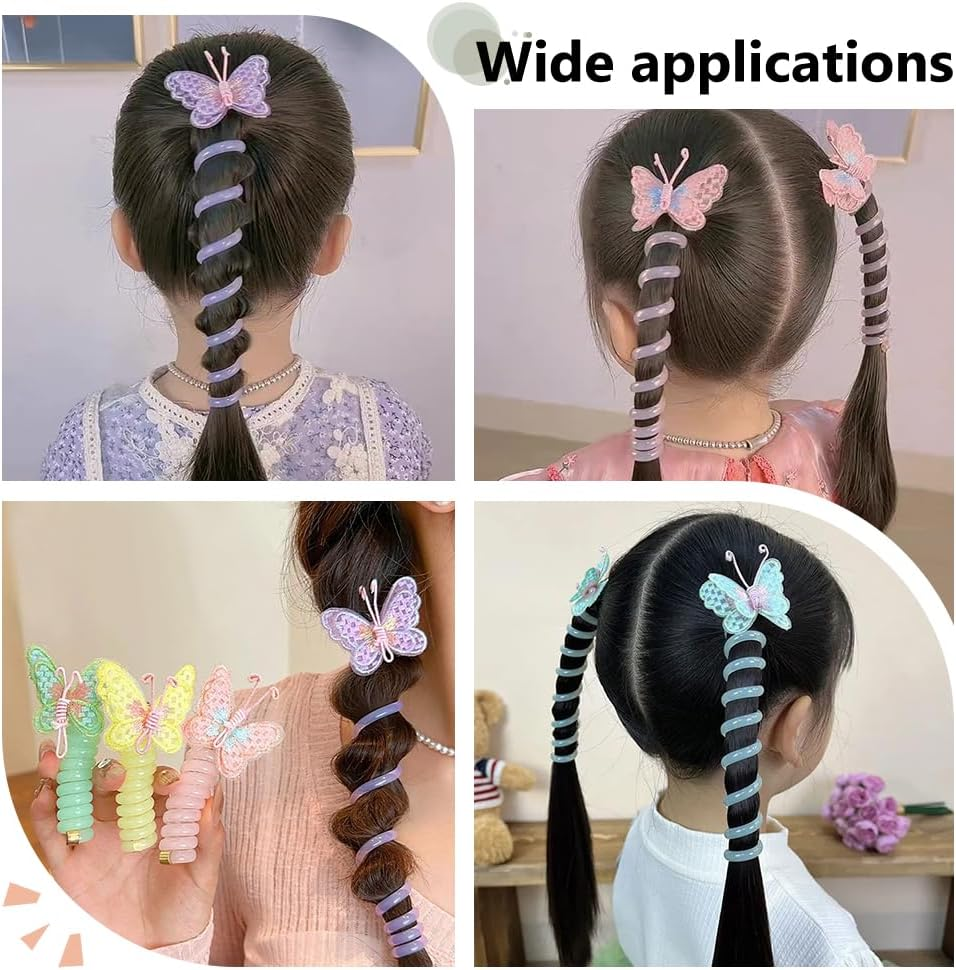 Arricraft 10 Pcs Embroidered Butterfly Headband Spiral Hair Ties No Damage, 10 Colors Telephones Wire Hairs Spiral for Women Ponytail image number 3