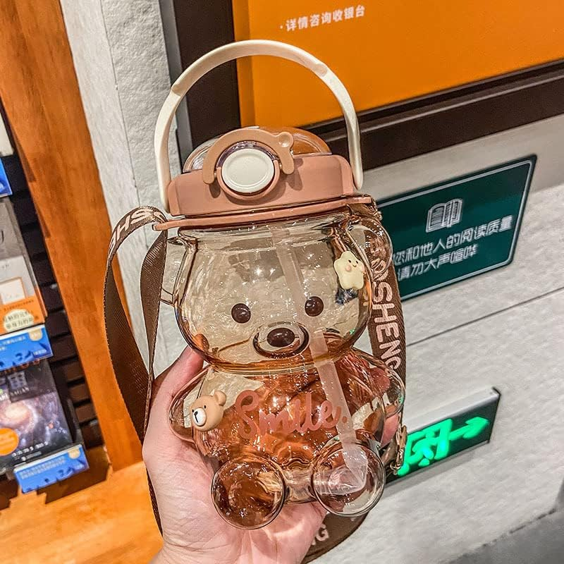 JQWSVE Kawaii Bear Straw Bottle, Kawaii Water Bottles Cute Water Bottle with Stickers, Leak-Proof Kawaii Bear Water Bottle for Office Travel image number 1