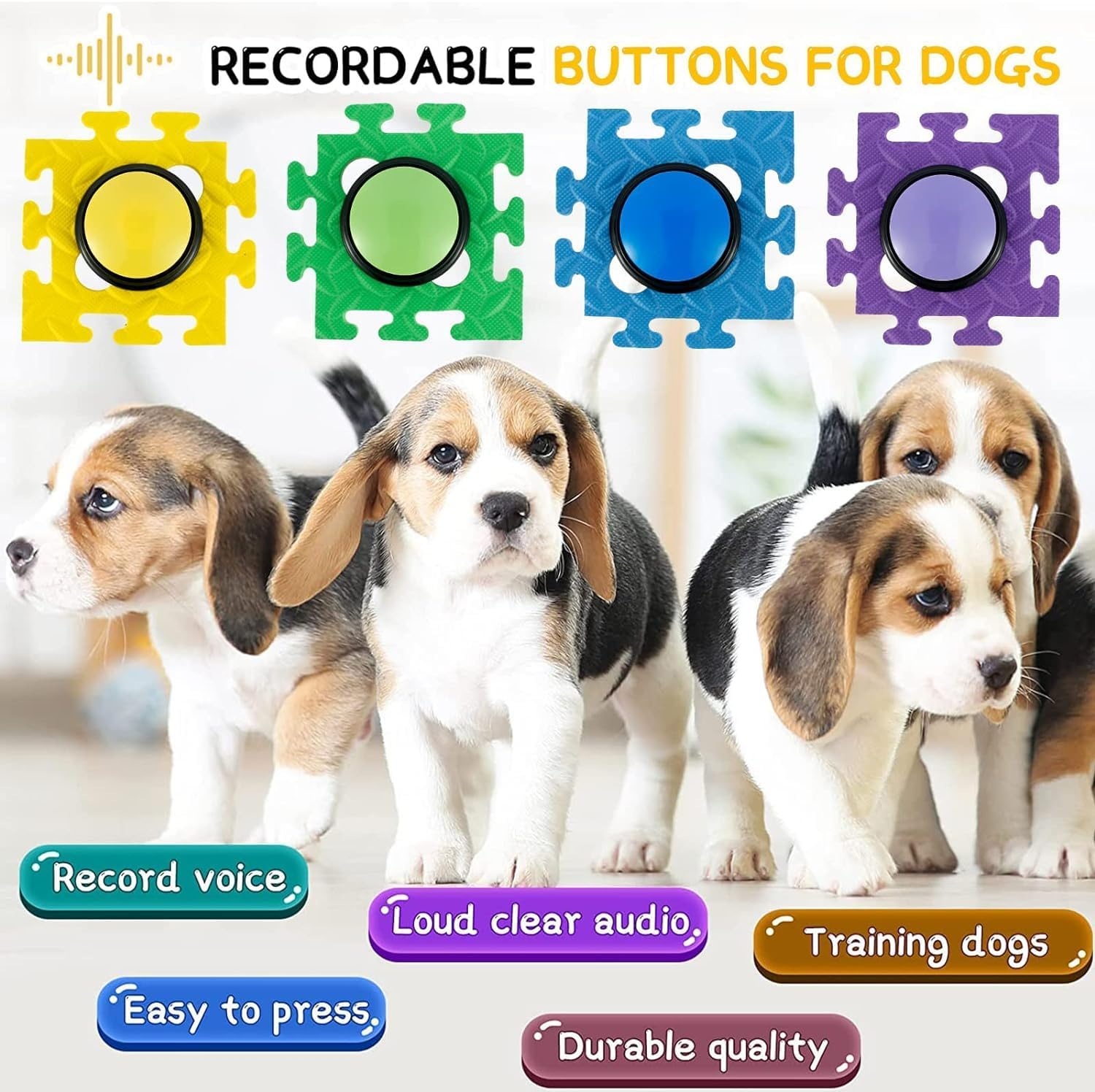 4Pcs Dog Button Pet Communication Button,Pet Training Buzzer, Voice Recording Button for Dog Cat,30 Second Record & Playback Buttons for Pet (4PCS with Anti-Slip Pads) image number 3