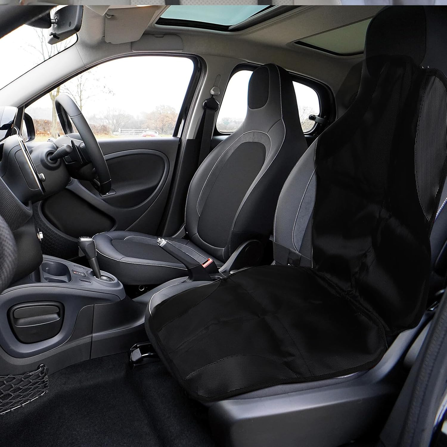 Car Seat Protector Mat with Large Storage Pockets Non-Slip Cover for Seats Black Cushion for Vehicle Protection and Travel Convenience