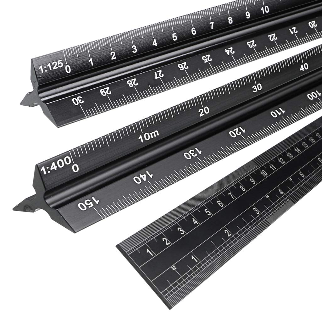 Ownmy 30CM Solid Aluminum Metric Triangular Architect Scale Ruler Set, Architectural and Engineer Scale Ruler Set Professional Laser Etched Scales Drafting Rulers for Blueprints and Civil Engineering image number 6