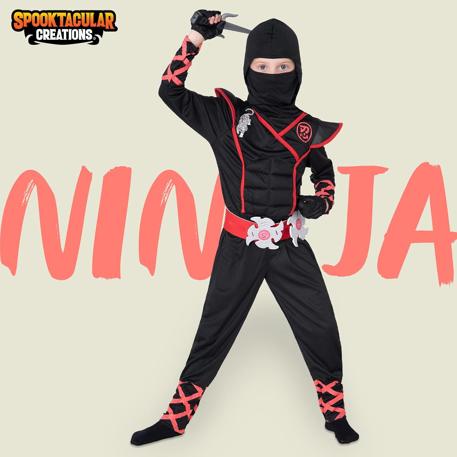 Spooktacular Creations Halloween Ninja Costume, Ninja Outfit Set for Kids, Halloween Costumes for Boys Dress up Party image number 2