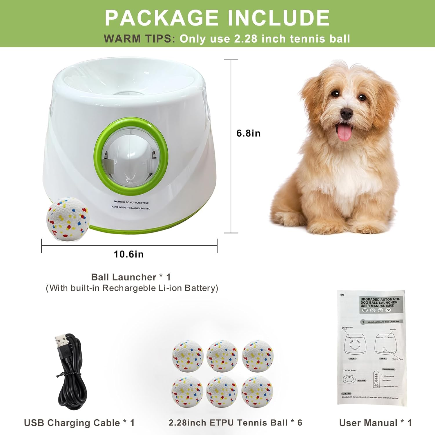 Automatic Dog Ball Launcher with 6 Tennis Balls, Dog Ball Thrower for Small & Medium Dogs, 3 Adjustable Distance 19-45FT, Interactive Dog Toy Ball Throwing Machine for Indoor/Outdoor image number 5