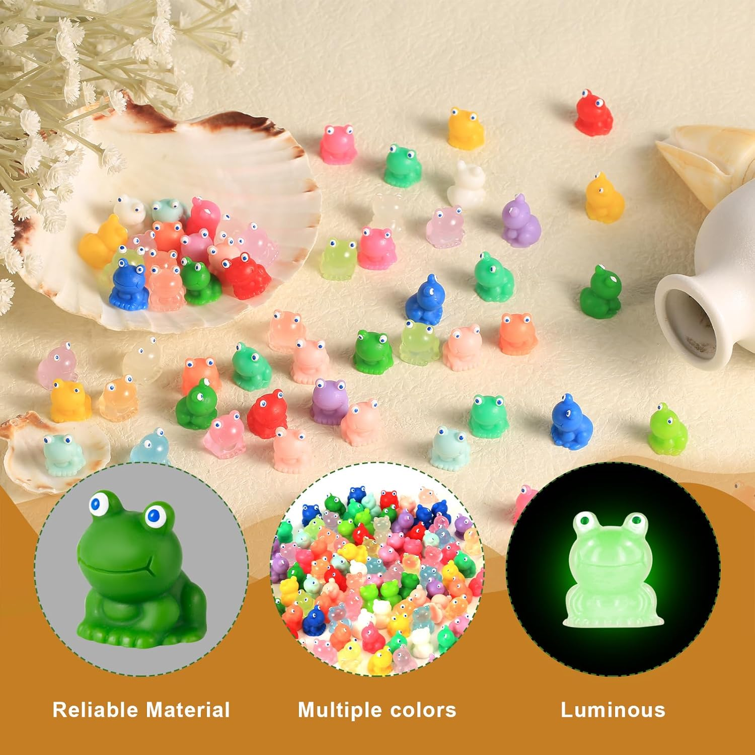 Pack of 100 Mini Resin Frogs, Luminous Frog, Small Frogs, Miniature Figures, Frogs, Garden Decoration, Mini Resin Animals for DIY, Dollhouse Decoration (20 Colours)