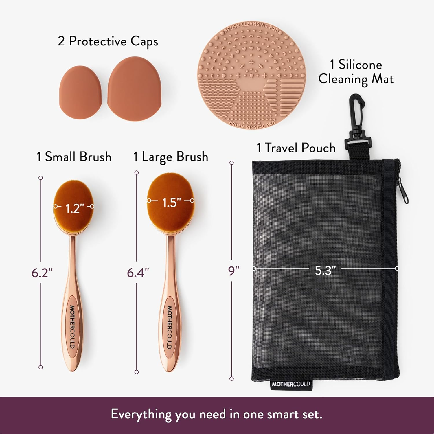Mothercould Premium Sunscreen Brush Set &ndash; Kids & Baby Sunblock Applicator with Metal Handles, Travel Bag, 2 Brushes, 2 Caps, & Cleaning Mat &ndash; Rose Gold &ndash; Mess-Free Sun Care (2 Pack) (Rose Gold) image number 3