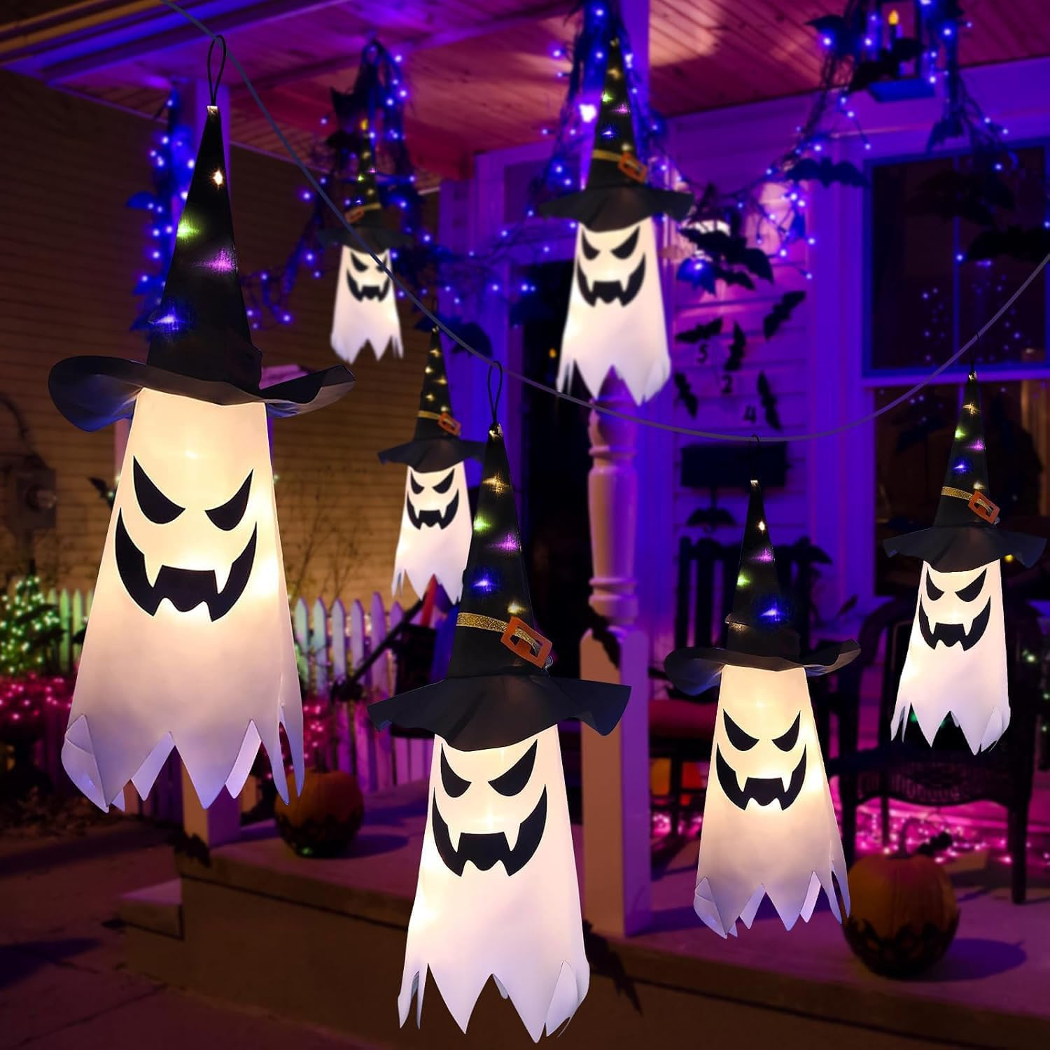 Kiimiipa 3 X Halloween Decorations Outdoor Indoor Decoration Ghost Hat Outdoor Decoration Hanging, Luminous Witch Hat Fairy Lights, Halloween Party Decoration Indoor Outdoor Trees Garden Patio (Style image number 6