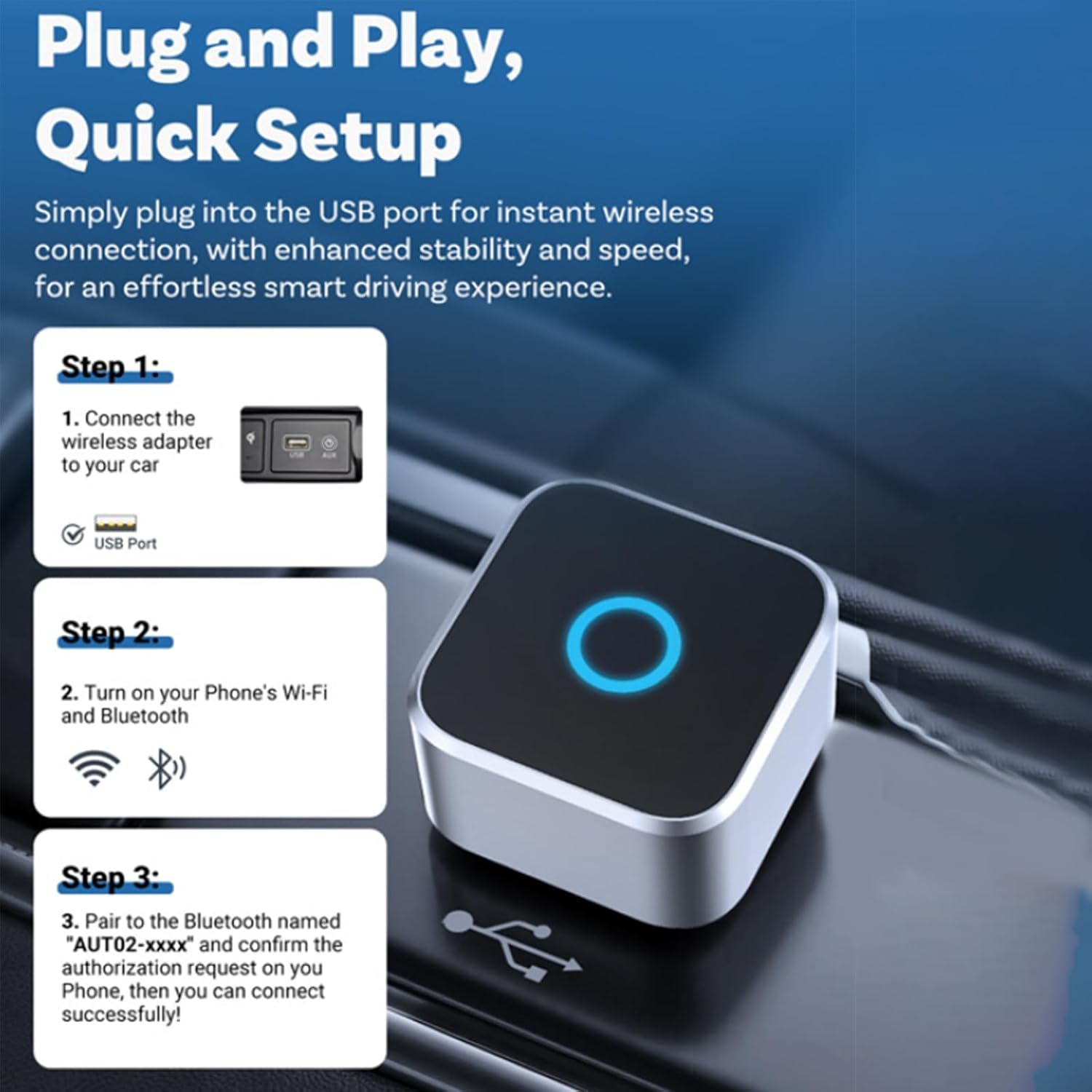 Wireless Carplay Adapter 2025, Mini Cube 3.0 Wireless Carplay/Android Auto Adapter, Mini USB Design, Fast Connection, No Delay, Plug and Play (1 Set) image number 2