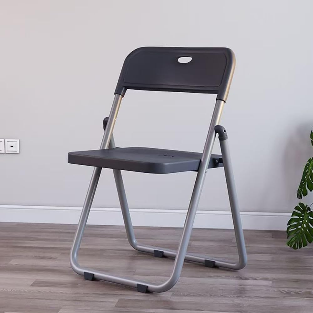 Hbluefat Folding Chairs, Plastic Stackable Seat with Steel Frame, Portable for Home Office Picnic Indoor/Outdoor, Black