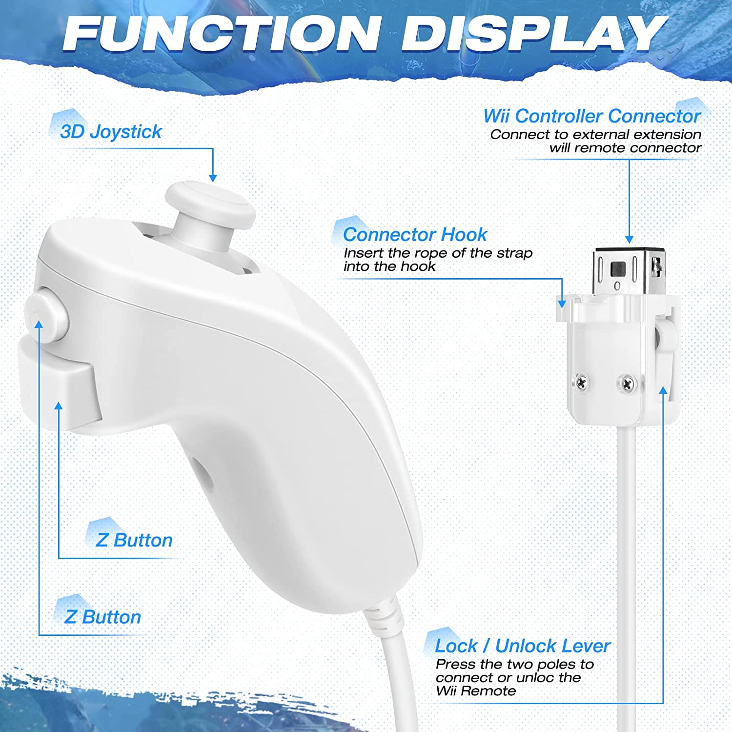 2 Pack FISUPER Remote Controller with Motion plus for Wii/Wii U, 2 in 1 Remote with Nunchuck Controller Compatible with Wii Wii U Console (Black+White) image number 2