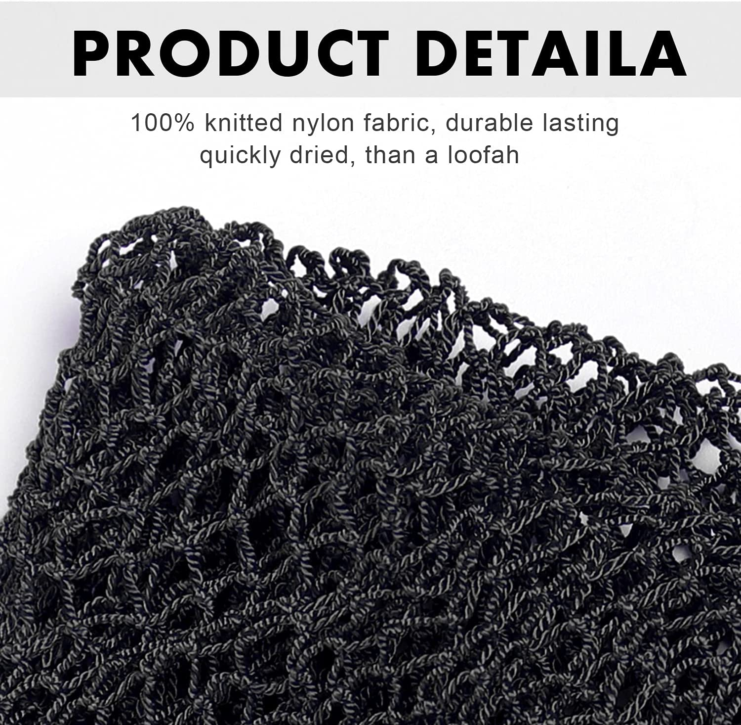 JASSINS African Net Long Bath Net Sponge, Bathing Body Exfoliating Shower Body Back Scrubber Skin Smoother,Stretch Length to 66 INCH (Black) - Black image number 5
