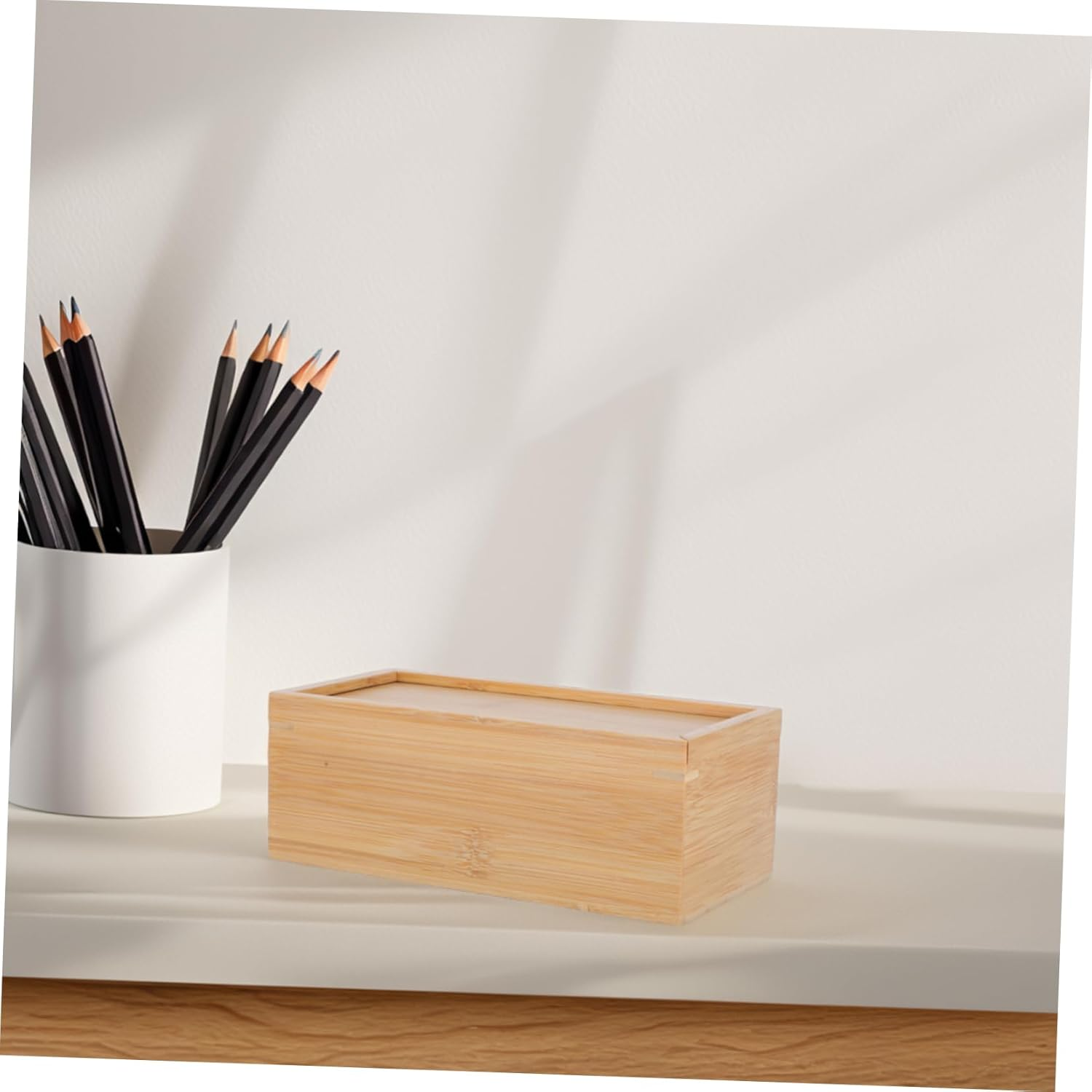 Homoyoyo Storage Box with Sliding Lid Unfinished Decorative Keepsake Box for Desk Organization Bamboo Storage for Office Supplies and Accessories