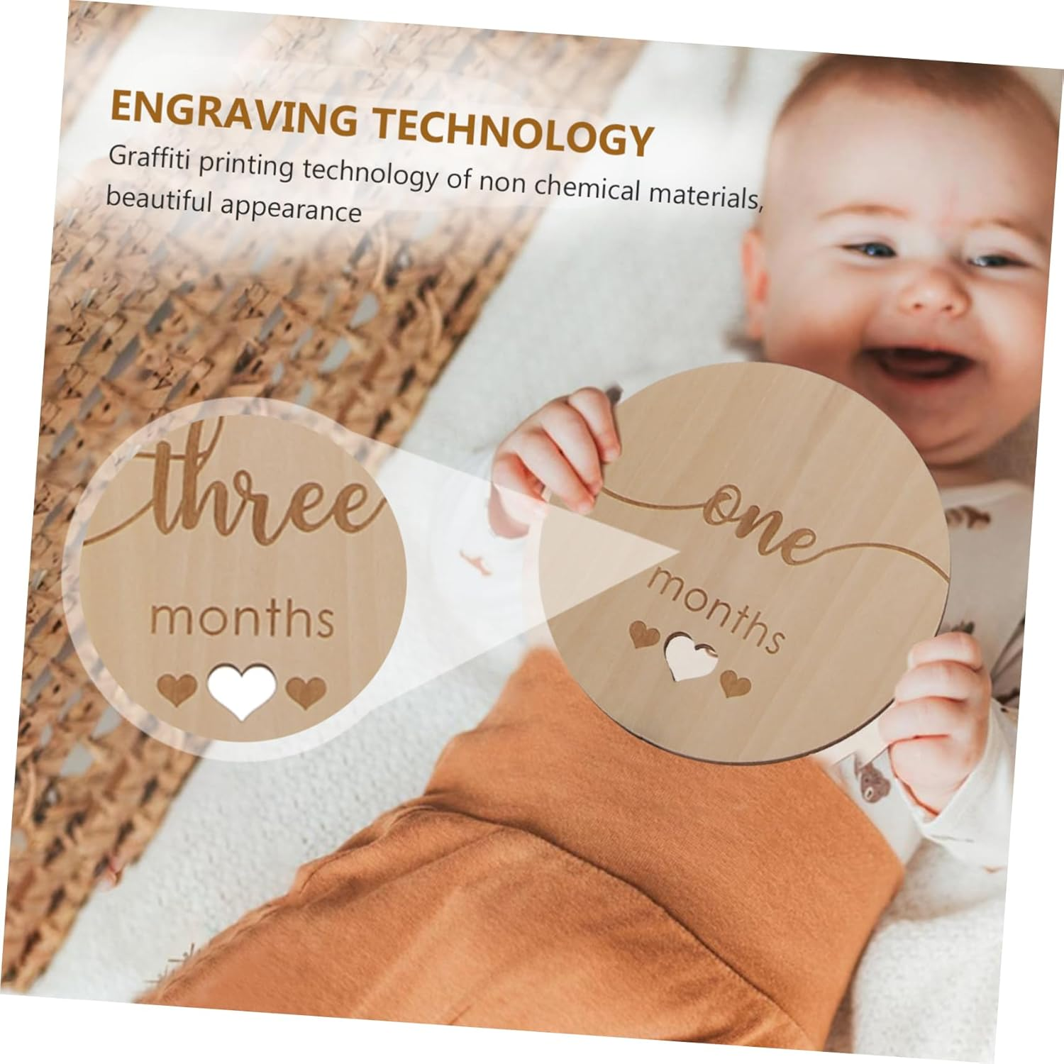 Wooden Monthly Milestone Cards Shower Gifts Newborn Announcement Photo Props for Pregnancy and Growth Tracking image number 2