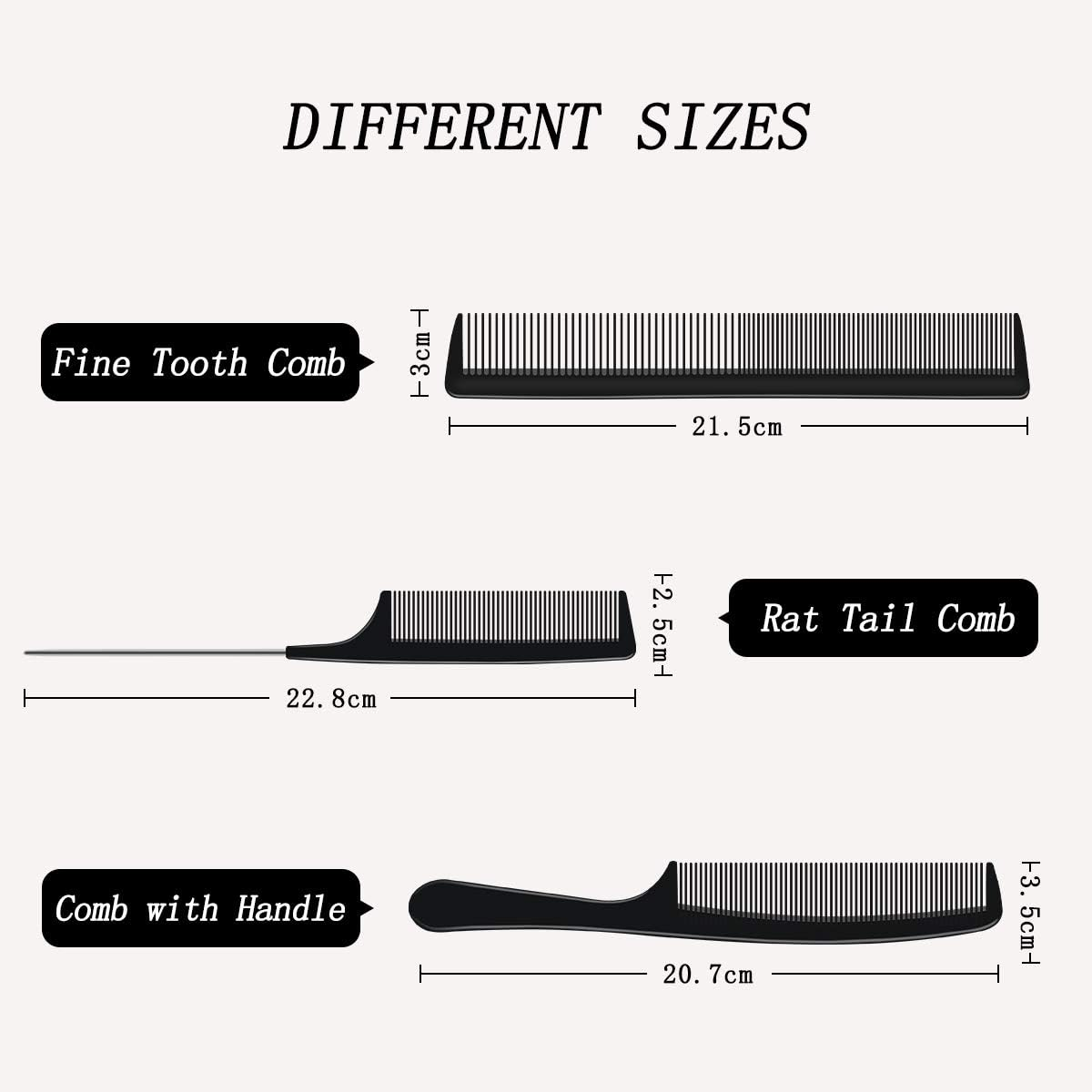 URAQT Hairdressing Set - 3Pc Combs & Brushes, Including Pin Tail & anti Static Fine Tooth Comb for Professional Salon Styling - Fine Tooth Comb Set image number 3