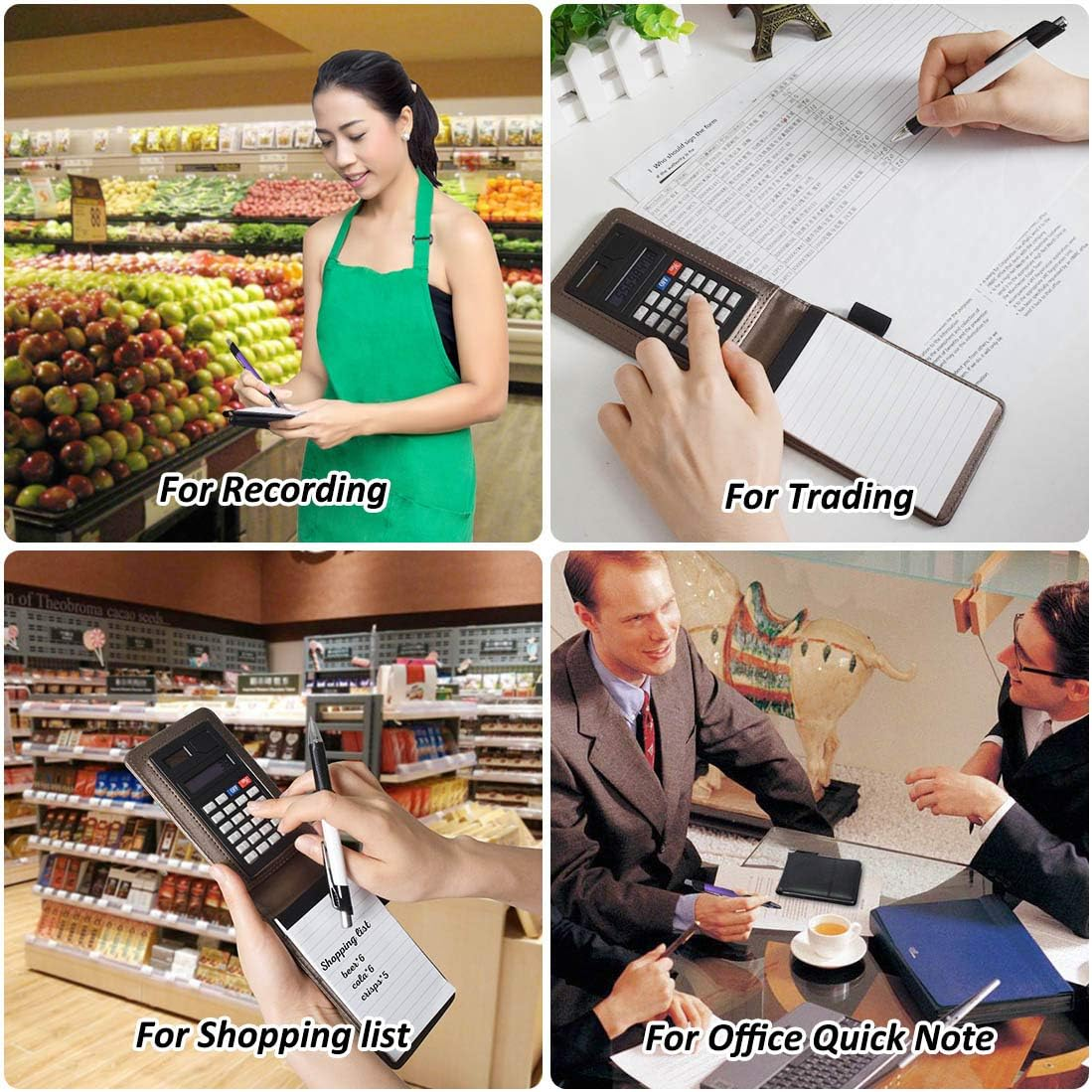 SAYEEC A7 Pocket Jotter Organizer Small Memo Notepad with Pen Journal Notebook with Calculator Faux Leather Cover Business Writing Pad for Trader/Students/Sales Rep 80 Pages - 2 Pack image number 5