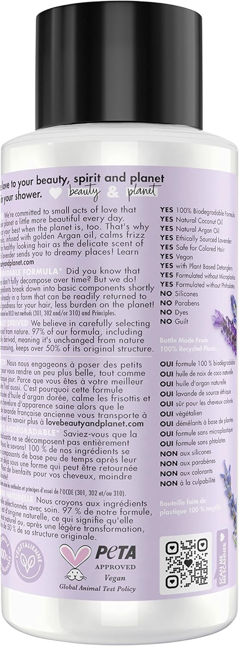 Love Beauty and Planet Smooth & Serene Biodegradable Conditioner for Frizz Control - Argan Oil & Lavender, Vegan, 0% Silicones, Parabens, and Dyes - 13.5 Oz