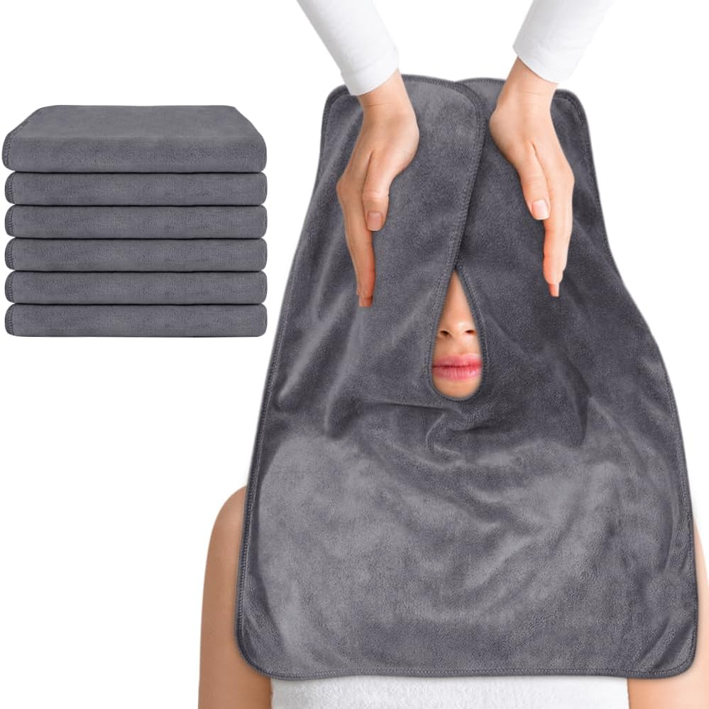 SINLAND Microfiber Esthetician Face Towels for Facial Treatments, 3 Pack White Reusable Spa Towels with Split Design for Facial Steam Massage and Cleansing