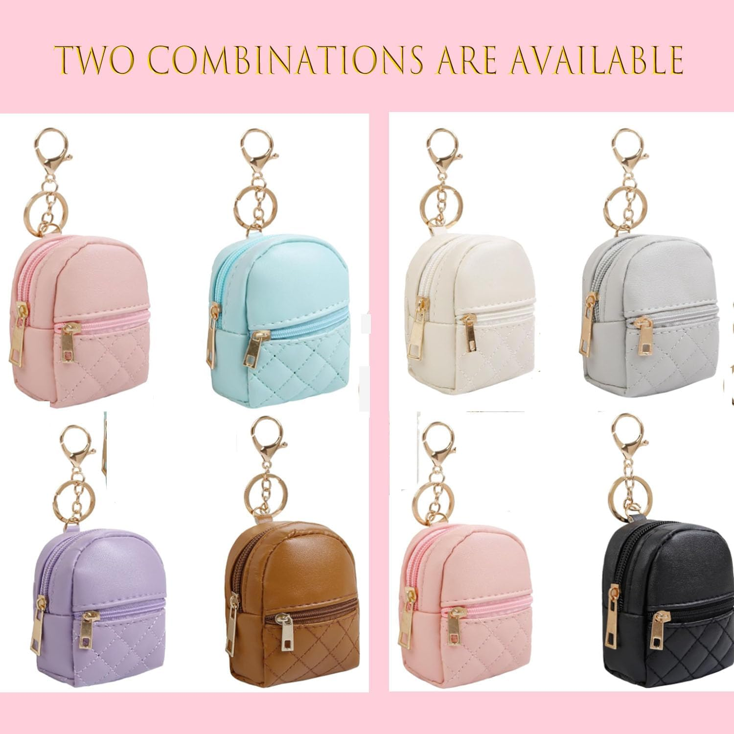 4Pcs Mini Backpack Keychain,Cute Cosmetic Bag for Women,Pu Leather Makeup Bag Key Pocket Lipstick Bag Card Holder Data Cable Organizer Zipper image number 5