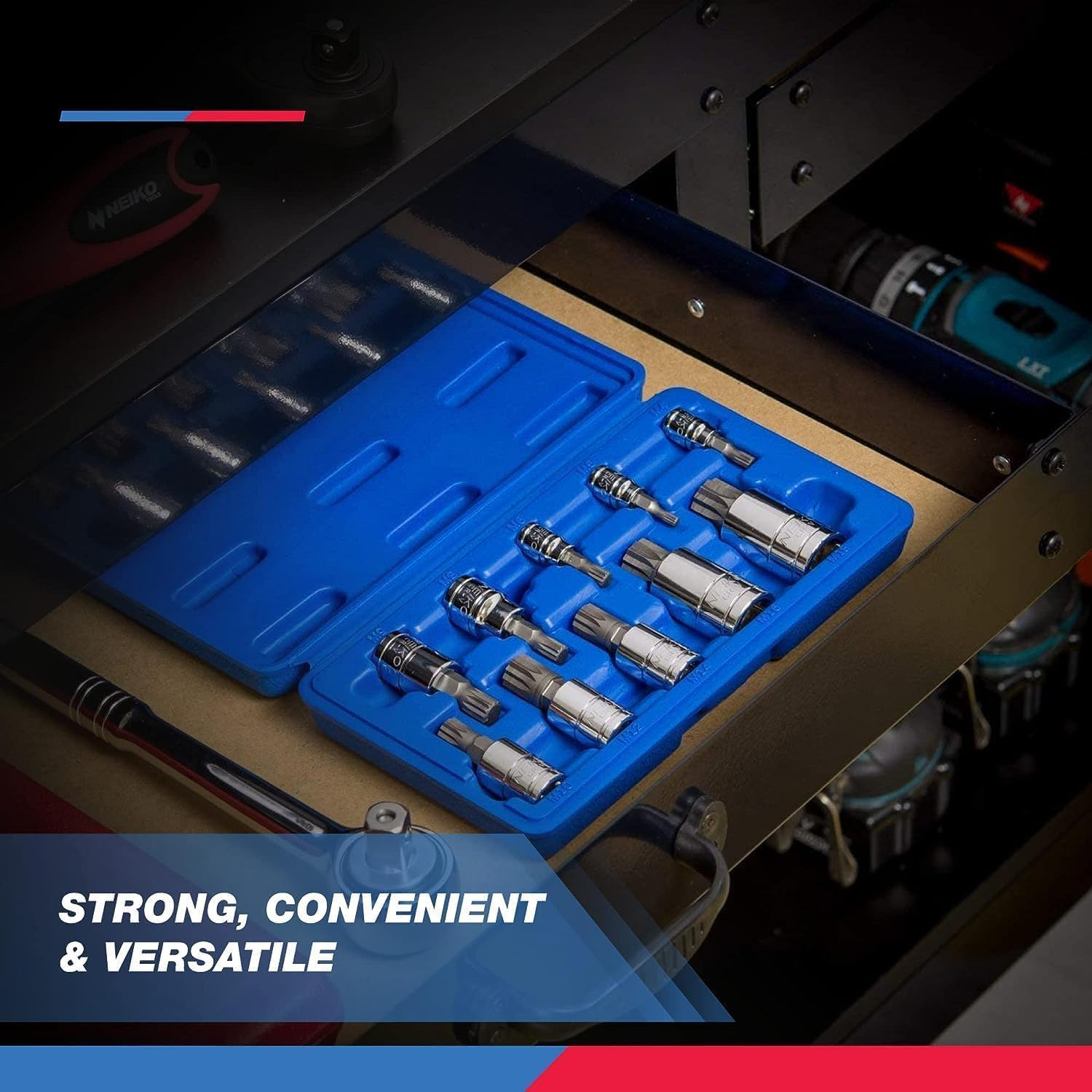 Neiko 10056A XZN Triple Square Spline Bit Socket Set, S2 Steel | 10-Piece Set Metric 4Mm &ndash; 18Mm image number 2