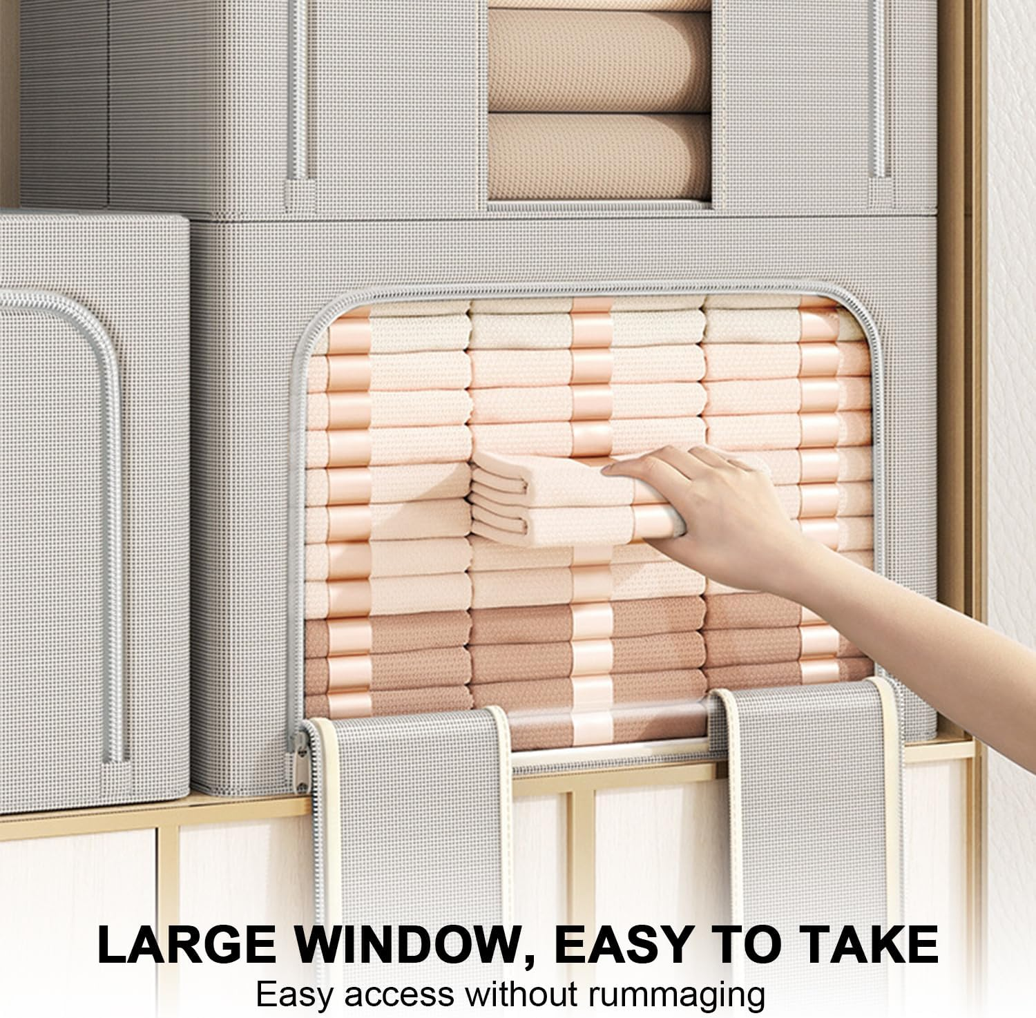 LAMCAN 2 Pack Storage Box, Wardrobe Clothes Organiser, with Transparent Window and Carrying Handle. Wardrobe Storage & Organisation, Suitable for Blankets, Bedding, Toys, Books image number 2