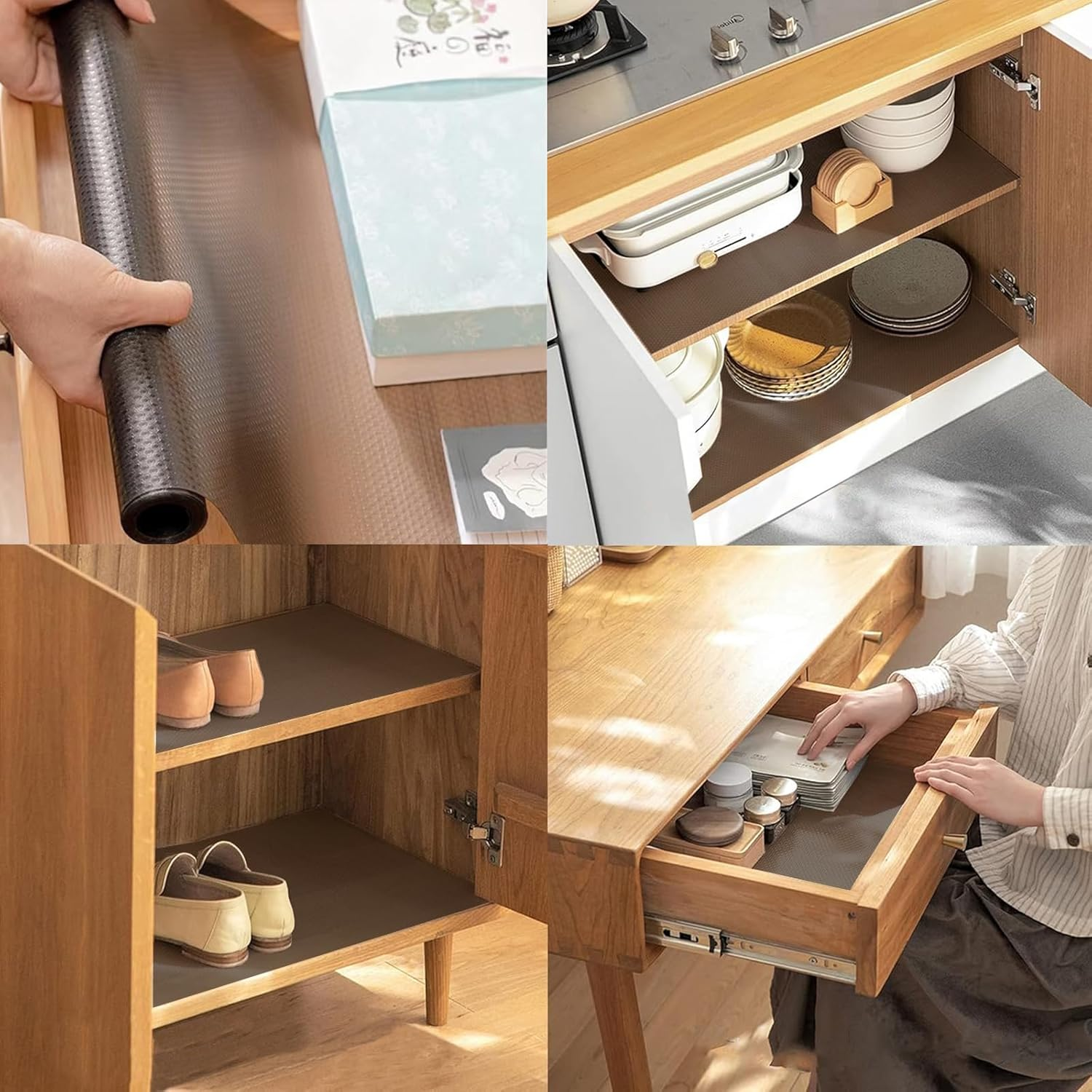 18&times;197In Plastic Shelf Liner, Anti-Moisture and Anti-Mold Drawer Protection Mat, Plastic Cabinet Liners Washable Fridge Liners Cupboard Pad for Kitchen Pantry Refrigerator (Transparent Black) image number 6