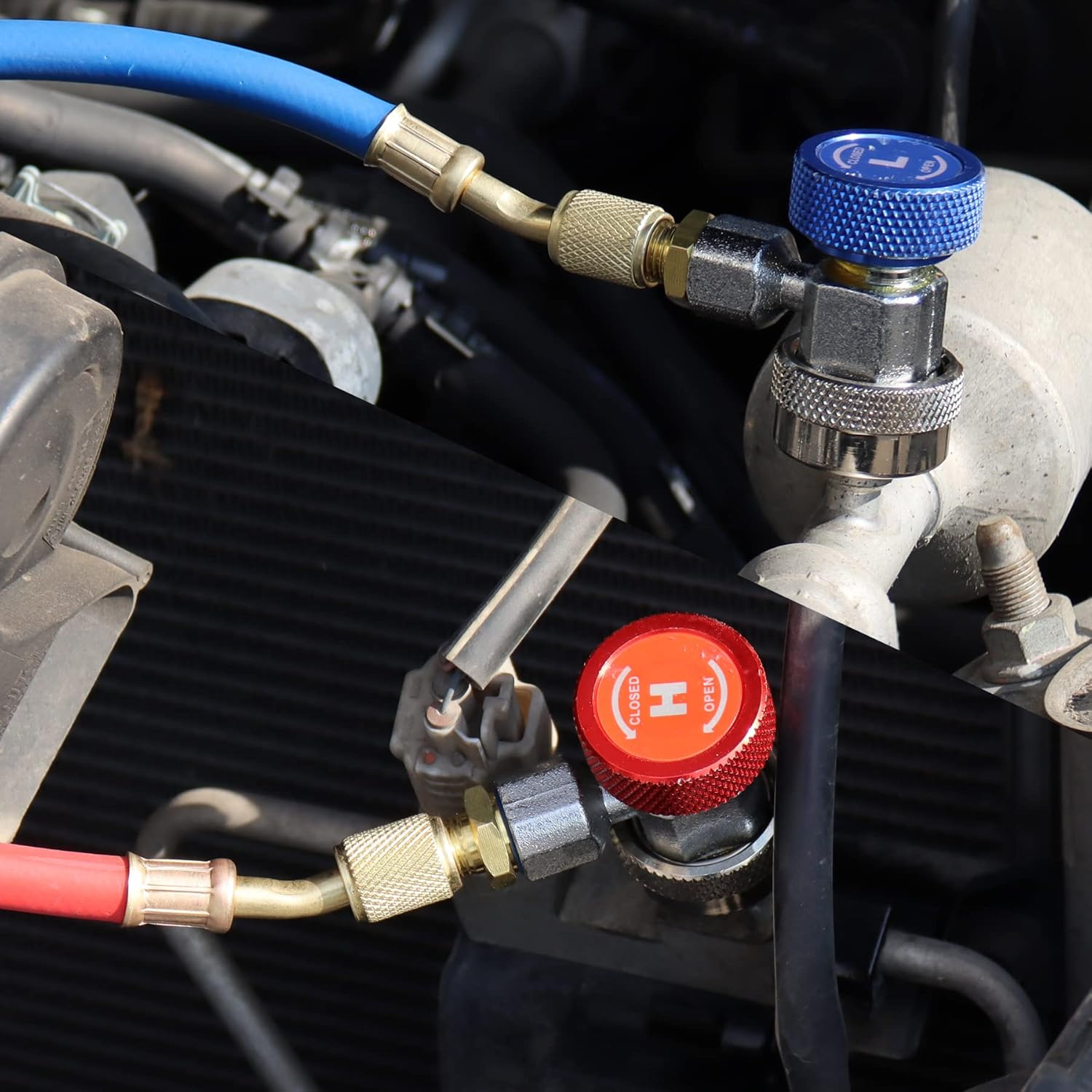 ADAFIRST AC R134A Adjustable Quick Coupler Adapters Work as Auto Air Conditioning Manifold Gauge Fittings, Automotive HVAC Low and High Side Service Port Connectors Connect Car Freon Charging Hose image number 6