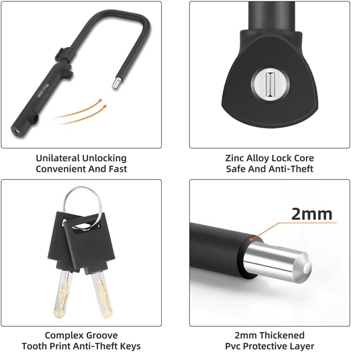 AIMALL Heavy Duty Bicycle U Lock Anti-Theft Zinc Alloy Core with PVC Coating, A3 Steel Body, 6.29X7.59In Security Lock for Bike, E-Bike, Scooter, Gate image number 3