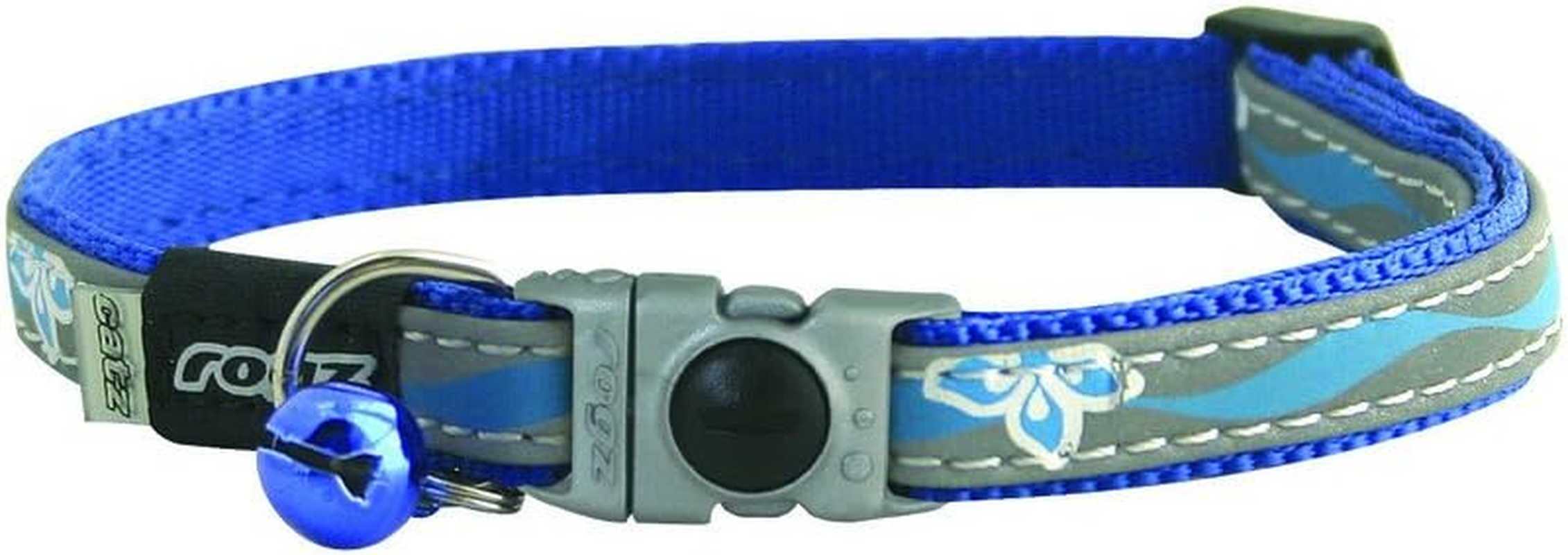 Rogz Reflective Cat Collar with Breakaway Clip and Removable Bell, Fully Adjustable to Fit Most Breeds, Blue Floral Design