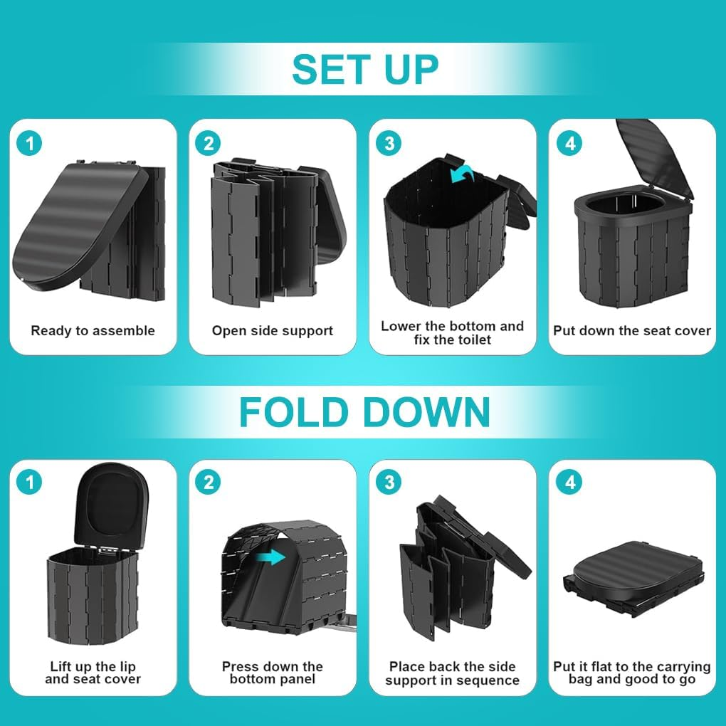 Portable Toilet for Camping,Portable Folding Toilet for Adults,Travel Portable Potty for Camping, Car, Travel, Outdoor, Hiking,12 Toilet Bags